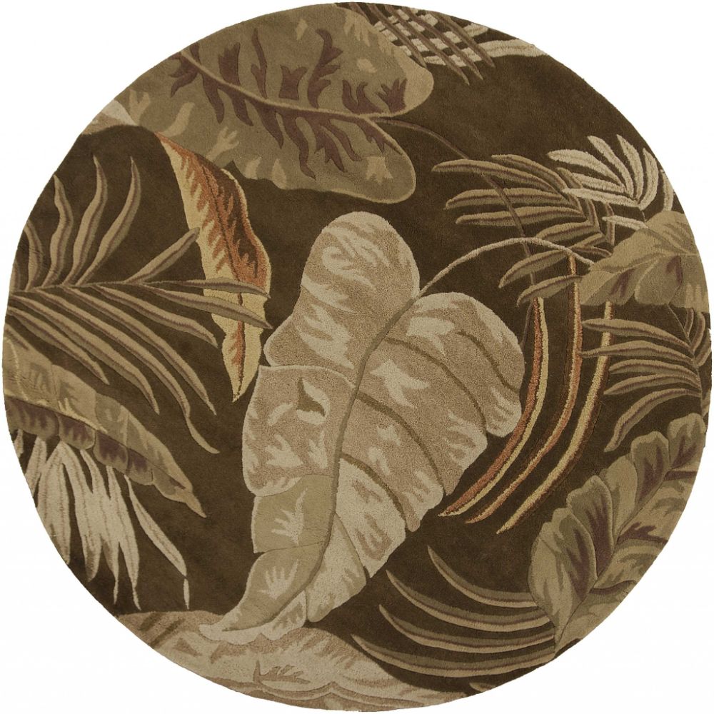 HomeRoots 350150 Bernadette 7 X 7 (ft) Wool Brown Round Indoor Floral/Botanical Area Rug