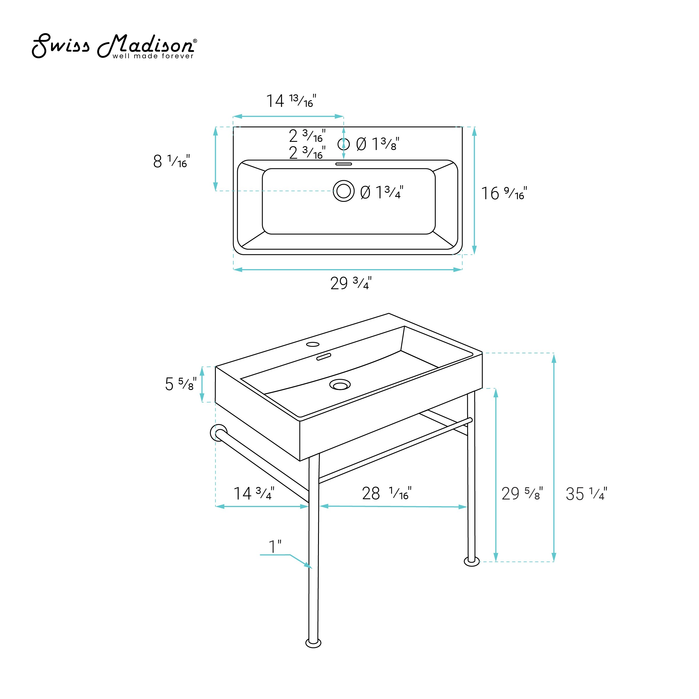 Claire 30" White Ceramic Wall-Mount Console Sink