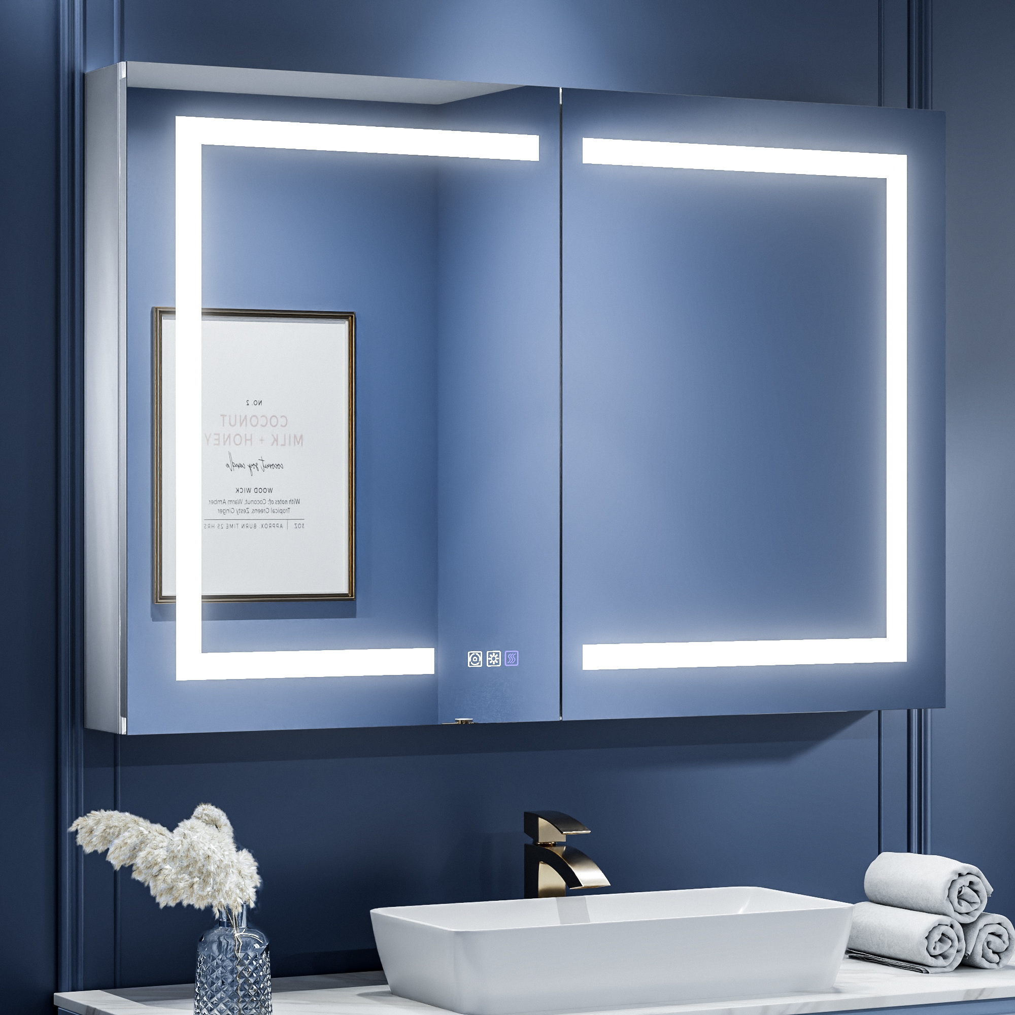 ExBrite 2026V3L1226XD2 Aether 44-in x 30-in Lighted LED Fog Free Surface/Recessed Mount Silver Mirrored Rectangle Soft Close Medicine Cabinet with Outlet