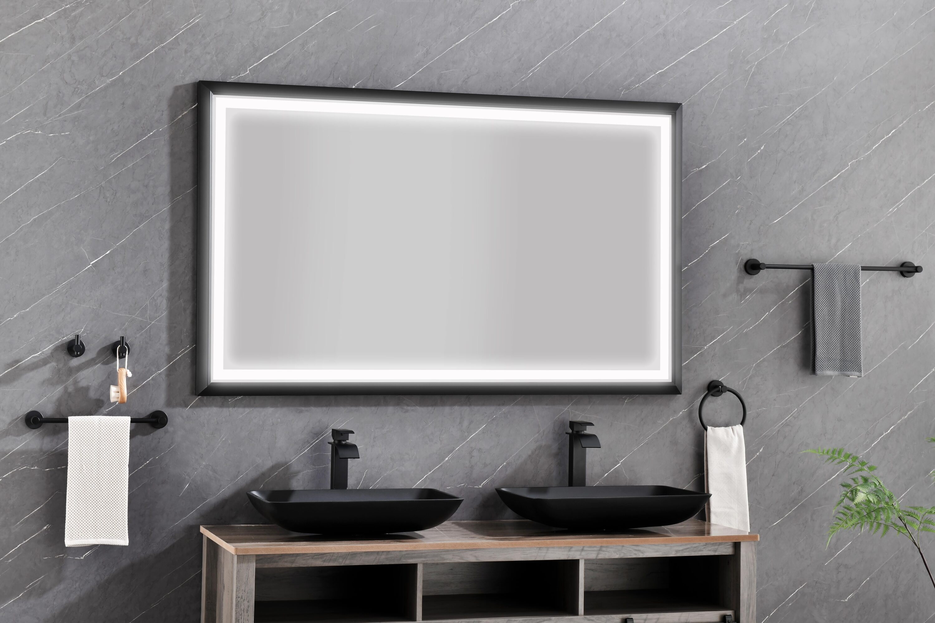 Vacolite KP-7248BL09 48-in x 72-in Polished Rectangle Dimmable Lighted Fog Free Tilting Bathroom Vanity Mirror ( Black )