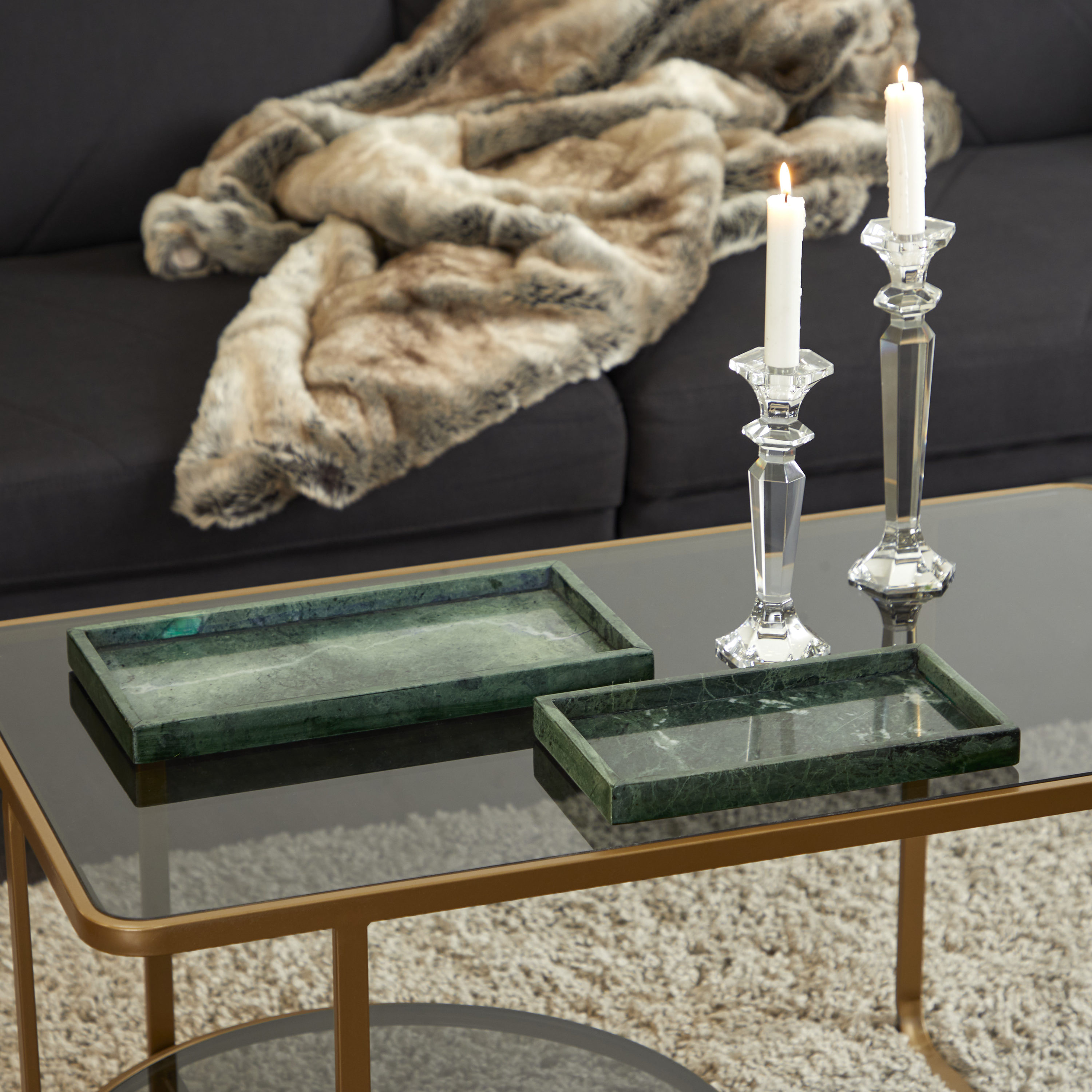 Grayson Lane 95002 2 -Pack Green Marble Modern Decorative tray