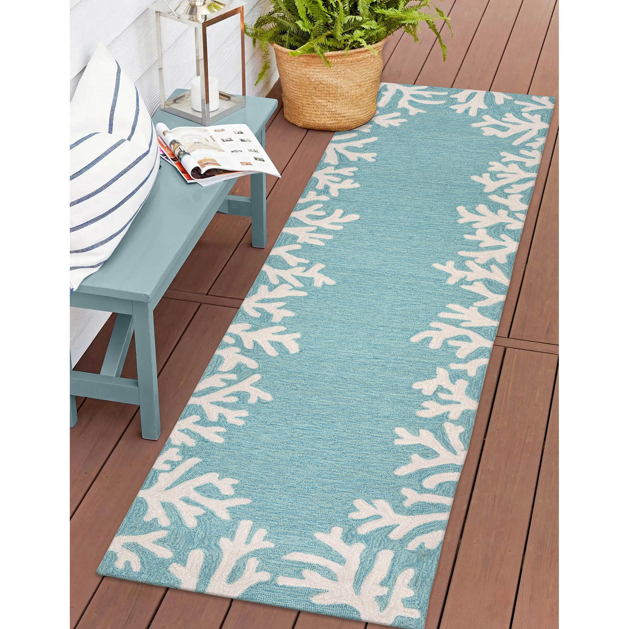 Liora Manne CAPR5162004 Capri 2 x 5 (ft) Tufted Aqua Rectangular Indoor/Outdoor Border Coastal Runner rug