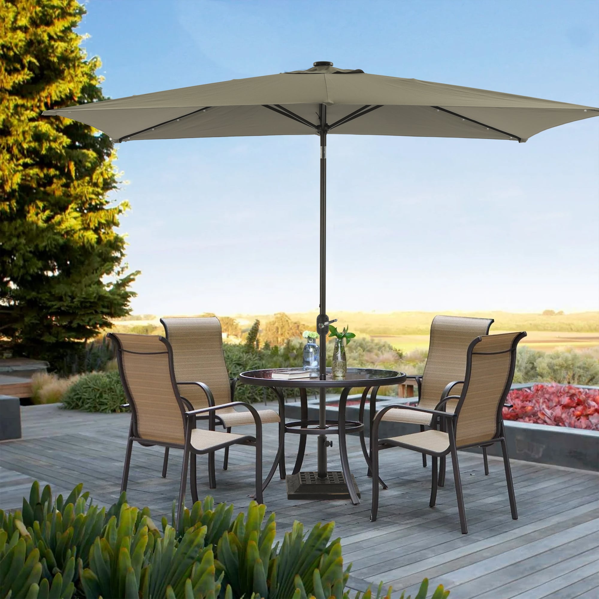 CASAINC 10-ft Gray Solar Powered Crank Market Patio Umbrella in the ...