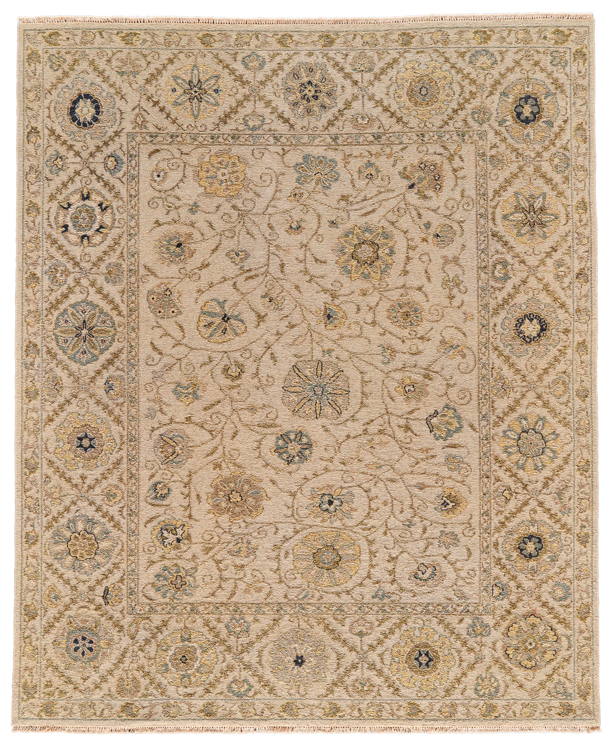 Room Envy 739R0759SND000P00 2 x 3 (ft) Knotted Wool Ivory/Yellow/Blue Rectangular Indoor Border Area rug