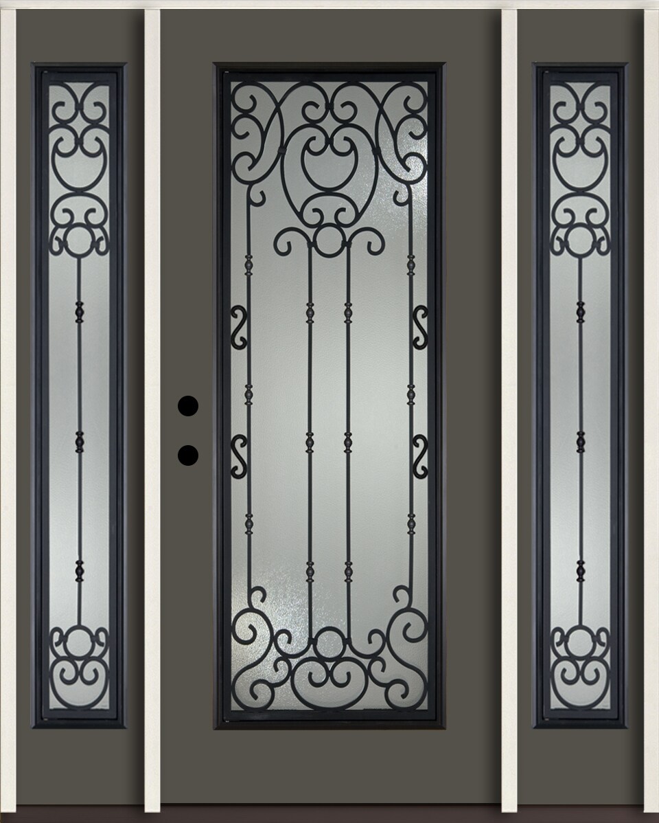 RELIABILT LO963953 Belle Meade 60-in x 80-in x 4-5/8-in Fiberglass Full lite Right-hand inswing Thunder Gray Paint Painted Prehung Front Door with Sidelights Insulating core