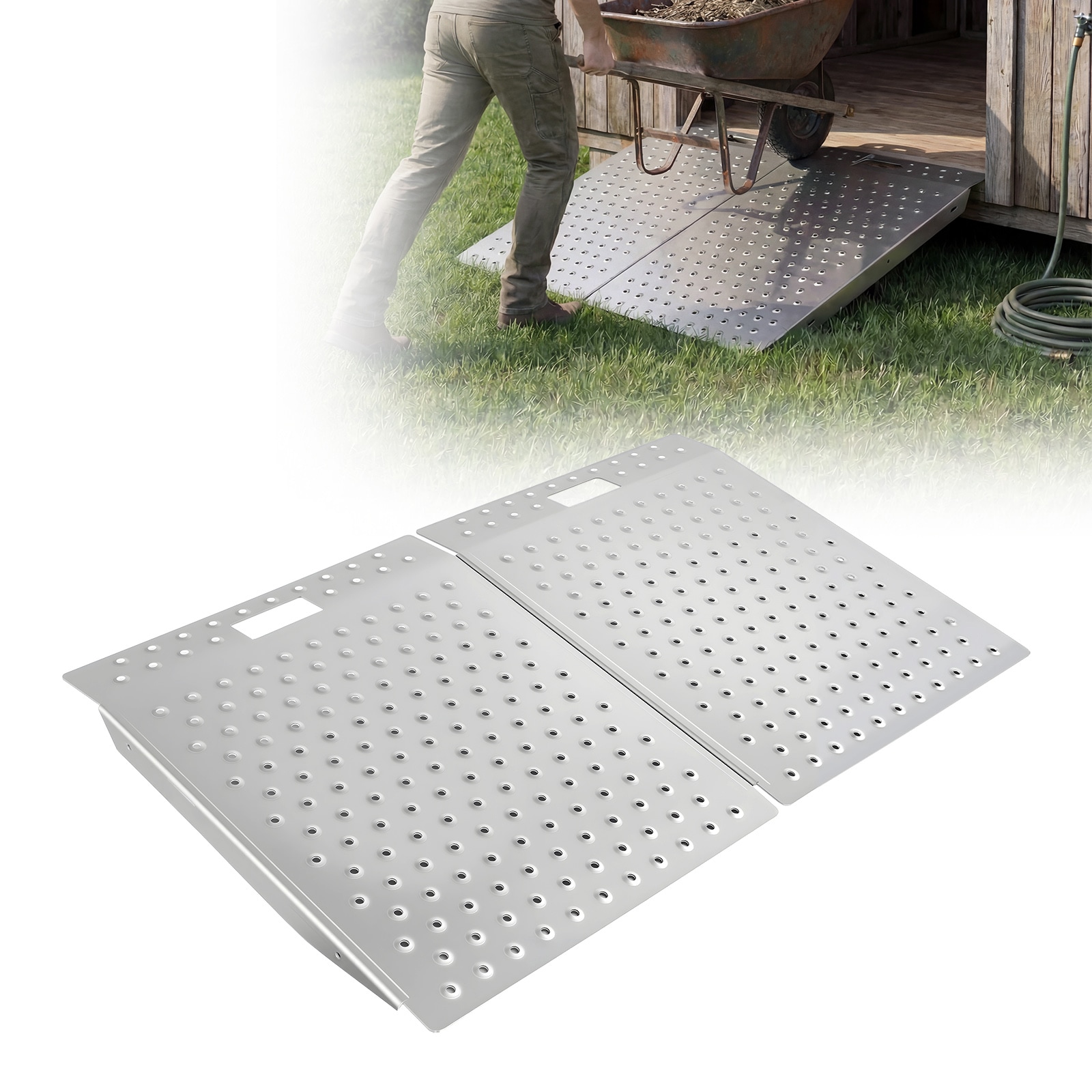 VEVOR Threshold Ramp for Doorways 29.5 x 24.3 in Platform Aluminum Wheelchair Ramp Non-Slip Door Threshold Ramps 750 lbs Load Capacity for Home Steps Curbs Wheelchairs Walkers Scooter Carts