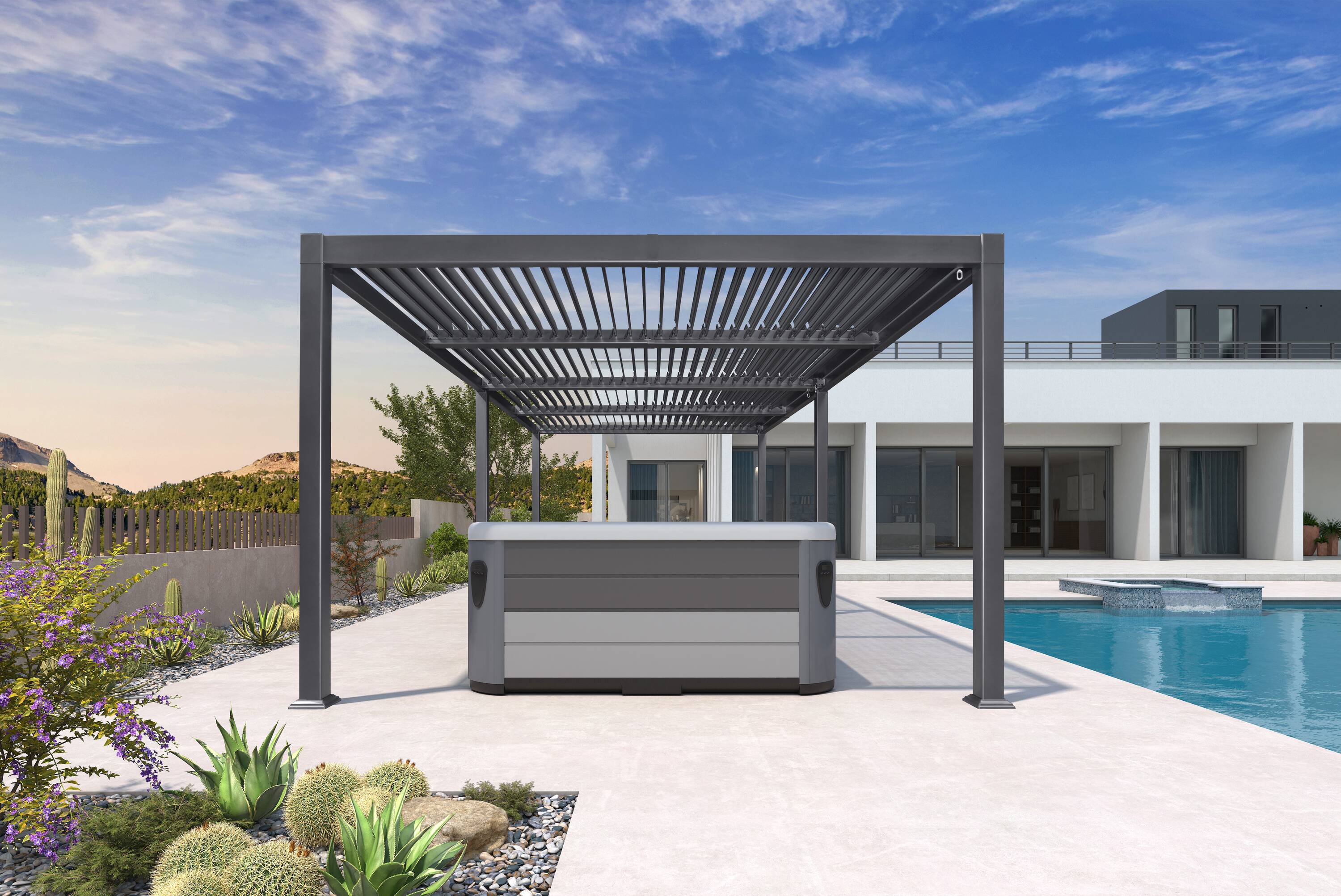 PURPLE LEAF Louvered Pergola 11-ft W x 23-ft L x 7-ft 8-in H Gray