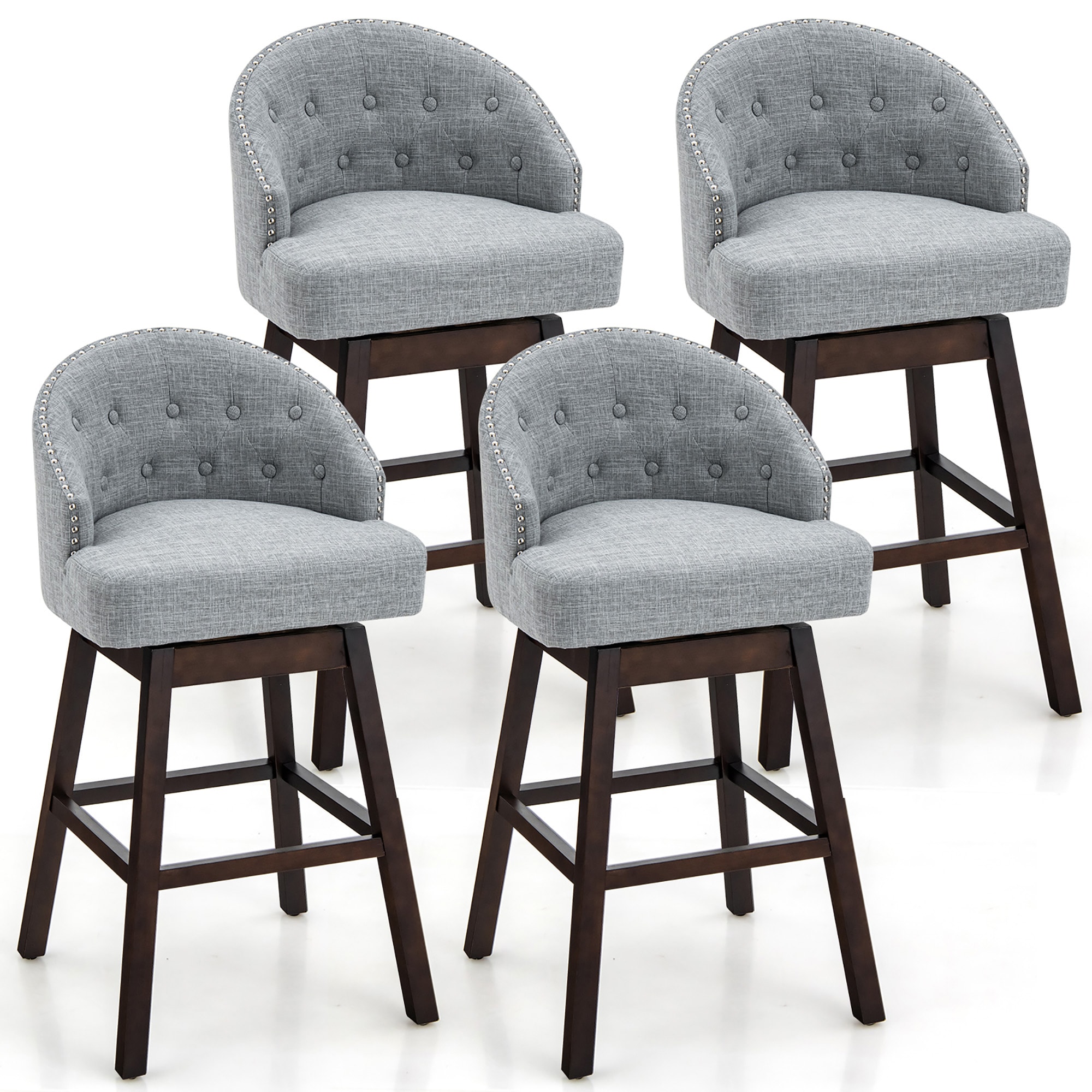 Costway SXL00137 Set of 2 Gray 31-in H Bar height (28-in to 33-in) Bucket Seat Upholstered Wood Back Bar Stool with Arms and Back