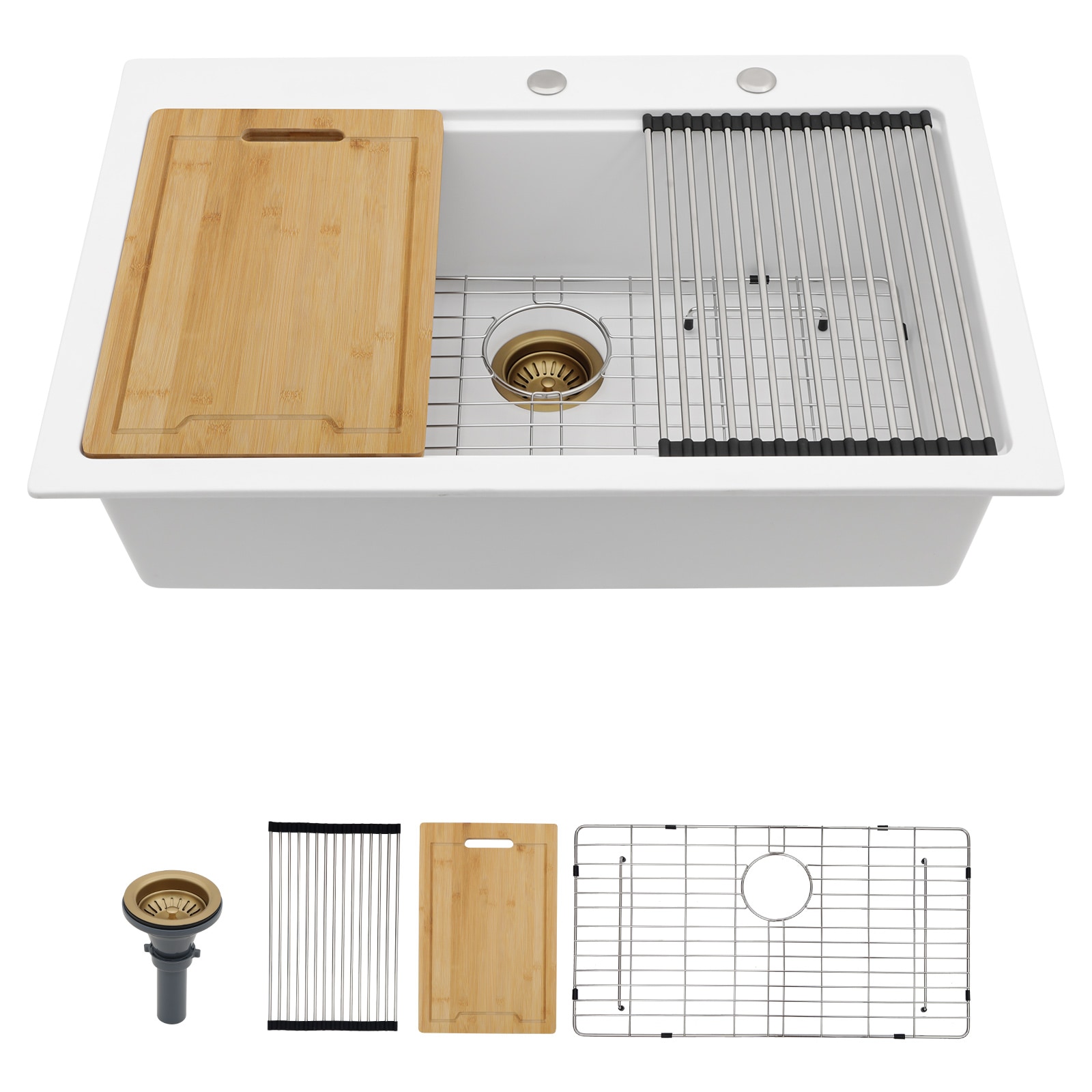 Lordear LD-SYSWHTS33 Drop-in 33-in x 22-in Quartz Single bowl Workstation Kitchen Sink
