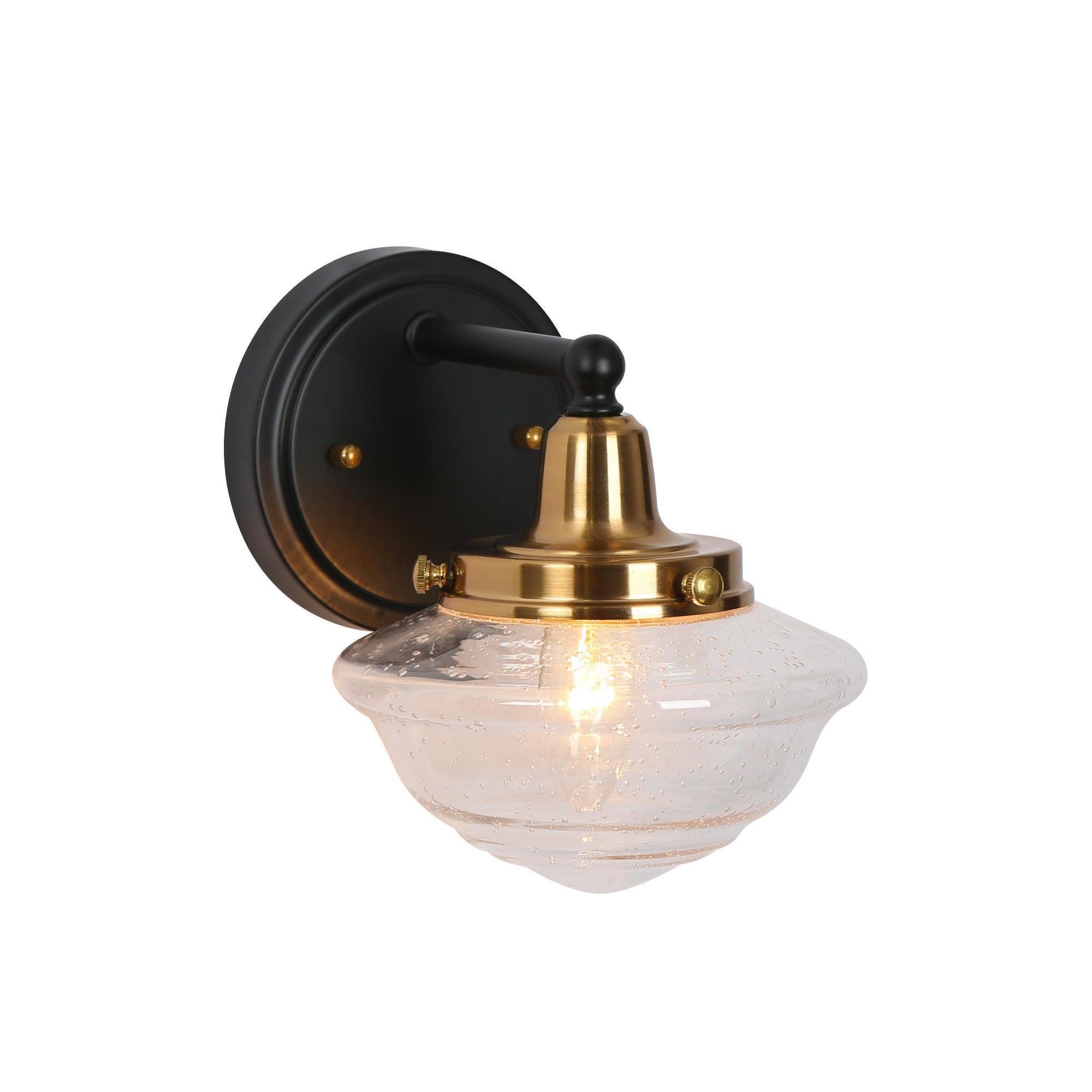 ZEVNI Unicky Mid-Century Modern 6.5-in W 1-Light Matte Black/Polished Brass  Schoolhouse LED Wall Sconce in the Wall Sconces department at