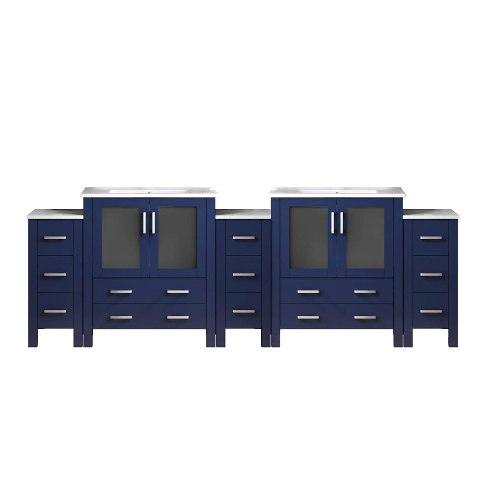 Lexora LVV108D36E600 Volez 108-in Navy Blue Double Sink Bathroom Vanity with White Ceramic Top