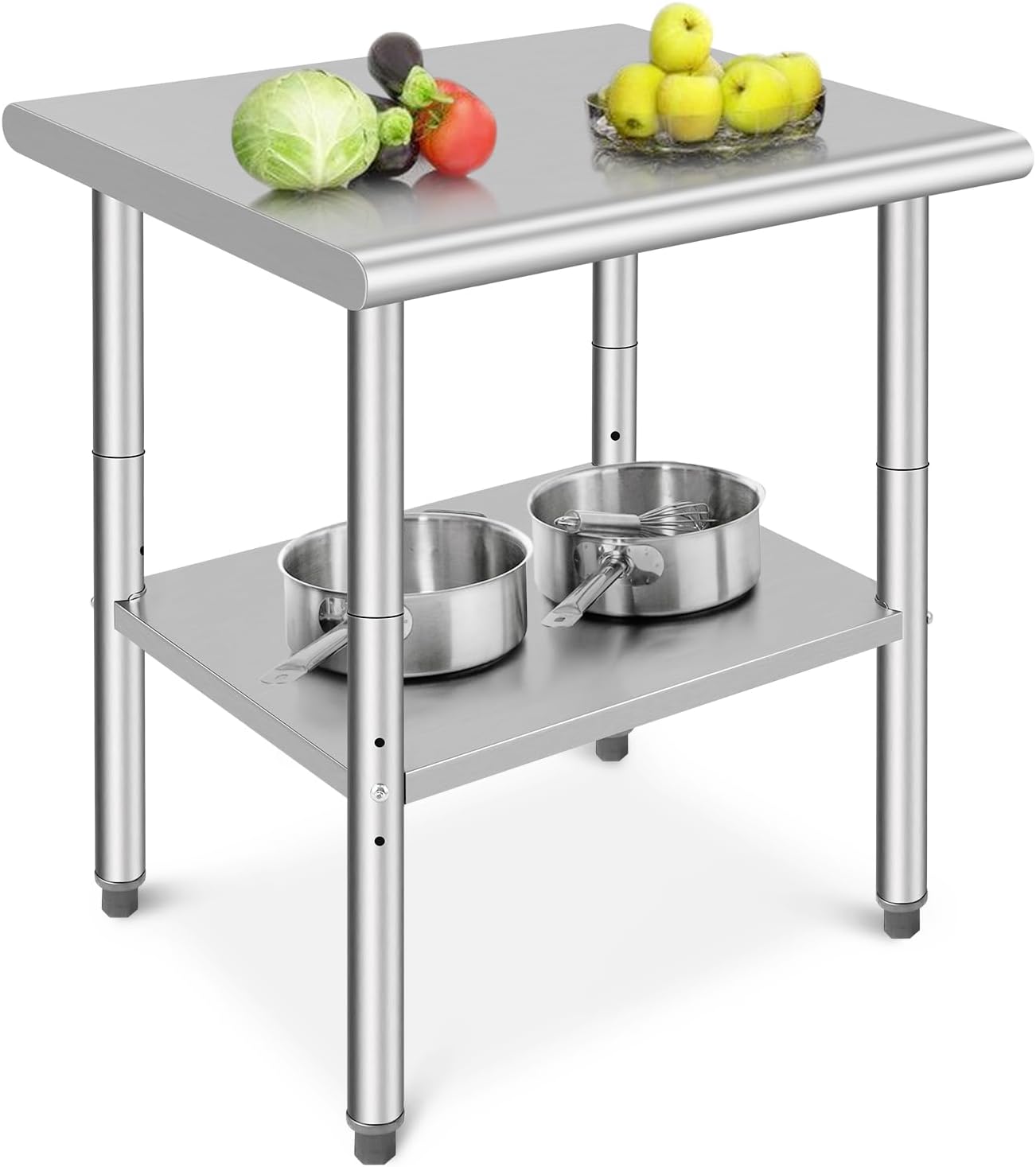 GarveeLife Heavy-Duty Stainless Steel Work Table with Adjustable Undershelf/  Commercial Grade Kitchen Prep Bench/ No wheels