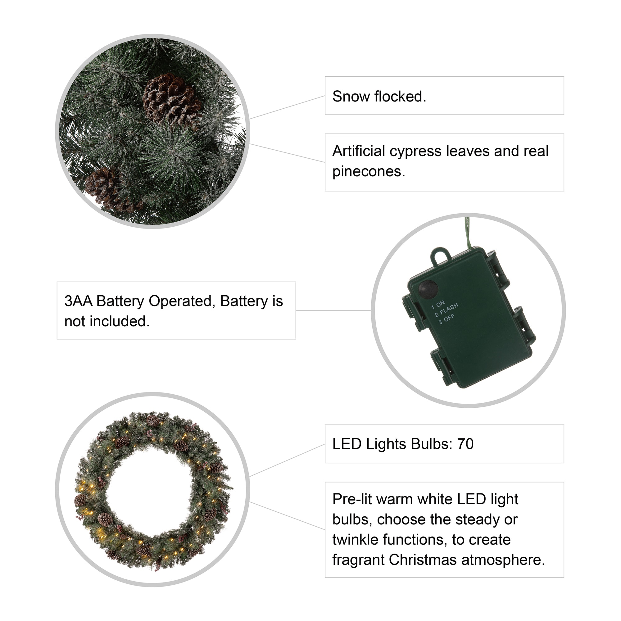 Glitzhome 2004900009 Artificial-Christmas-Wreaths - View #6