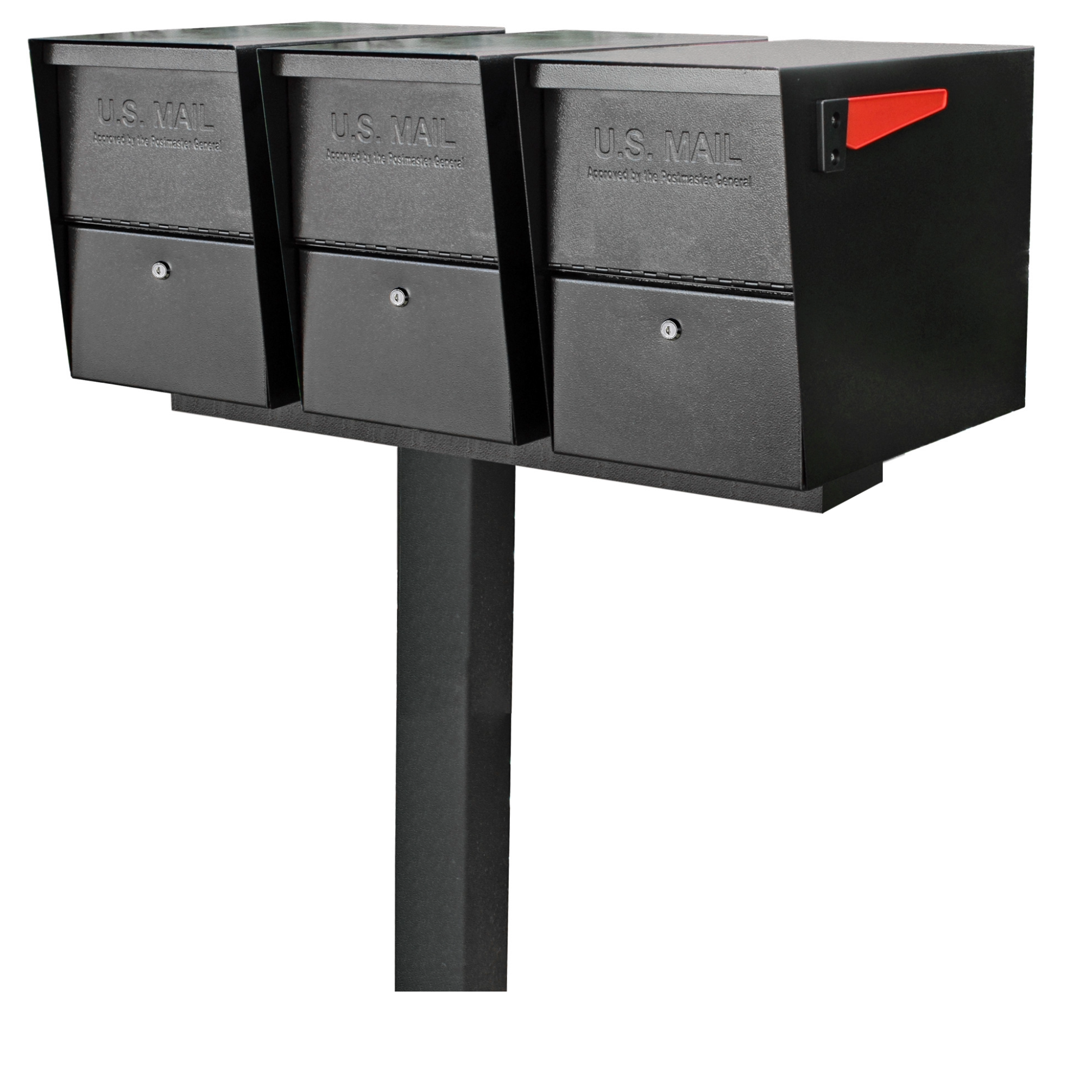 Mail Boss Package Master X3 In-Ground Combo Kit Locking Metal Large Mailbox Black with Post #7206-X3-BLK-IG