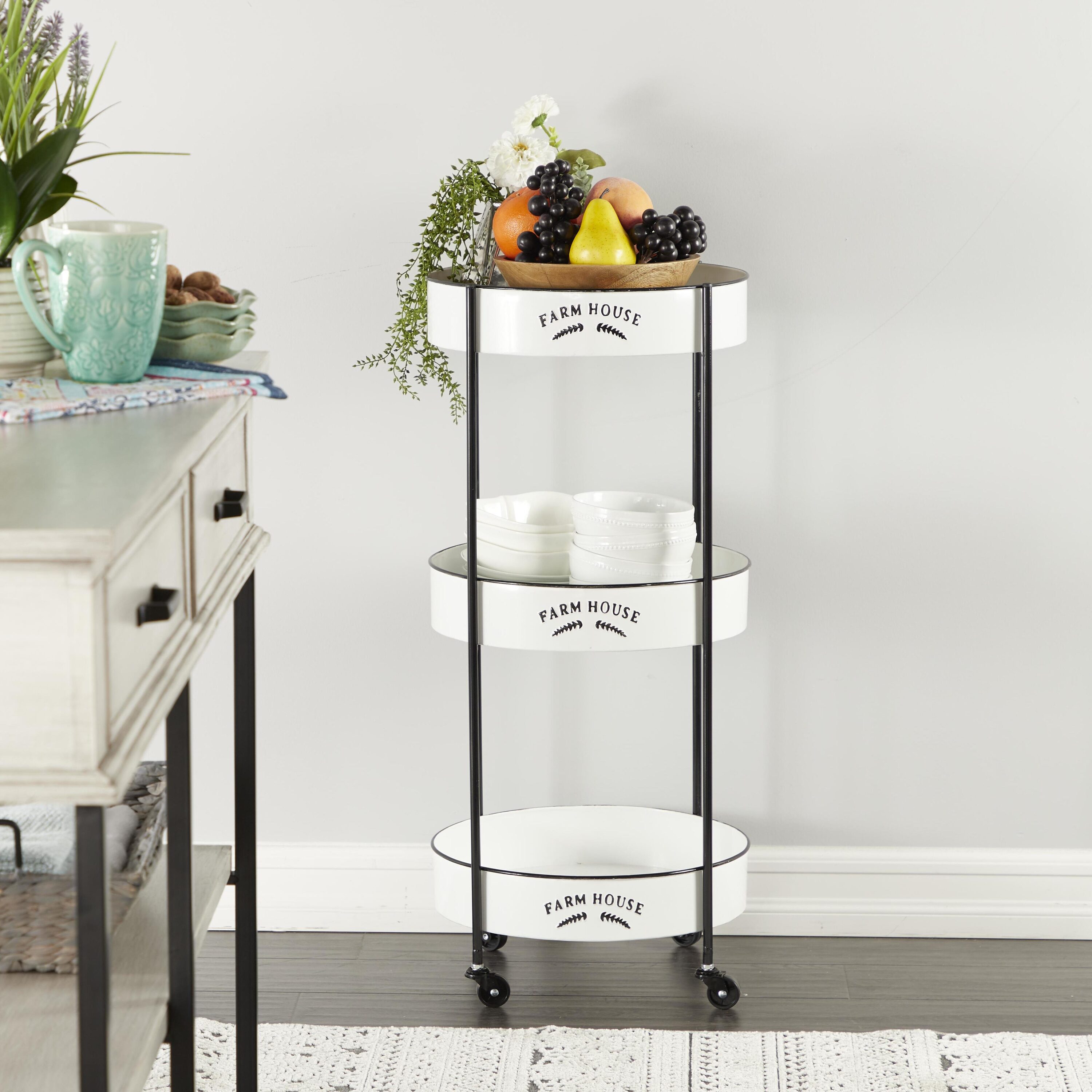 Grayson Lane 46440 Black Metal Base with Steel Metal Top Rolling Kitchen Cart ( 16-in x 16-in x 34-in )
