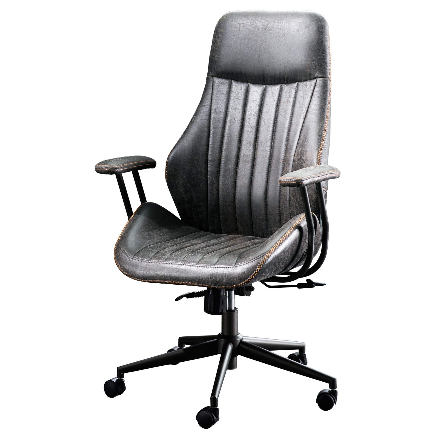 Ovios Krellack Dark Gray Contemporary Ergonomic Adjustable Height Swivel  Faux Leather Desk Chair in the Office Chairs department at