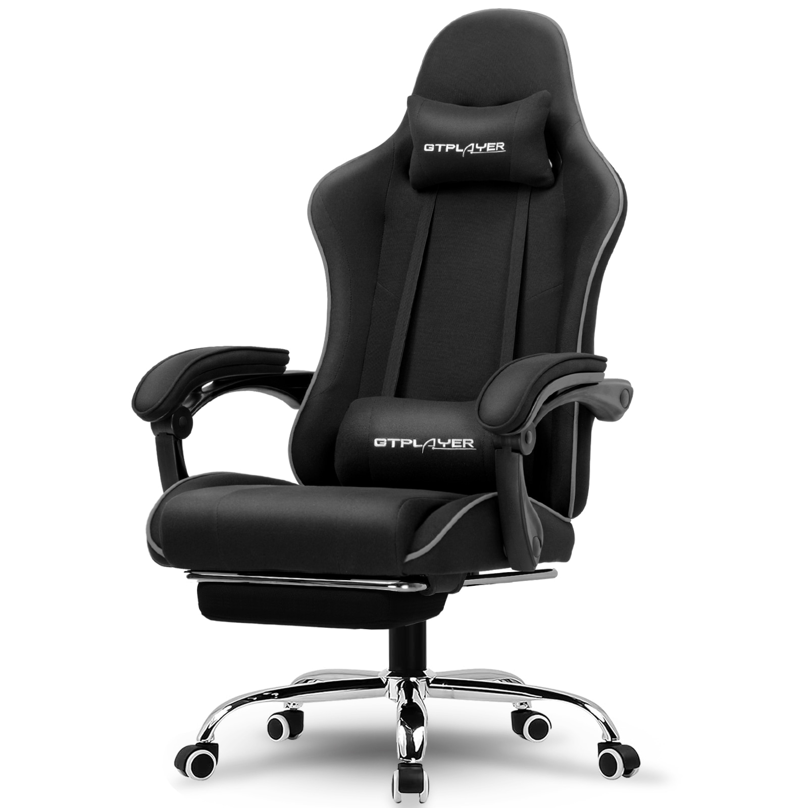 GTPLAYER LOWE-GT800A-BLACK-FA Black Ergonomic Gaming Chair Fabric Adjustable Height Swivel Computer Chair