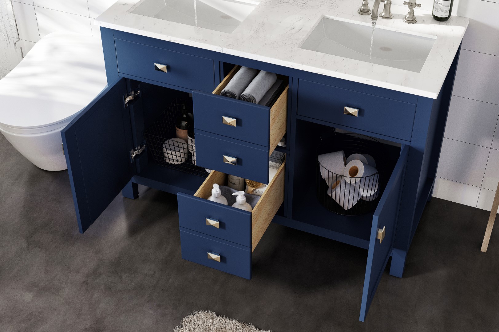 Artemis 48" Blue Solid Wood Double Sink Bathroom Vanity