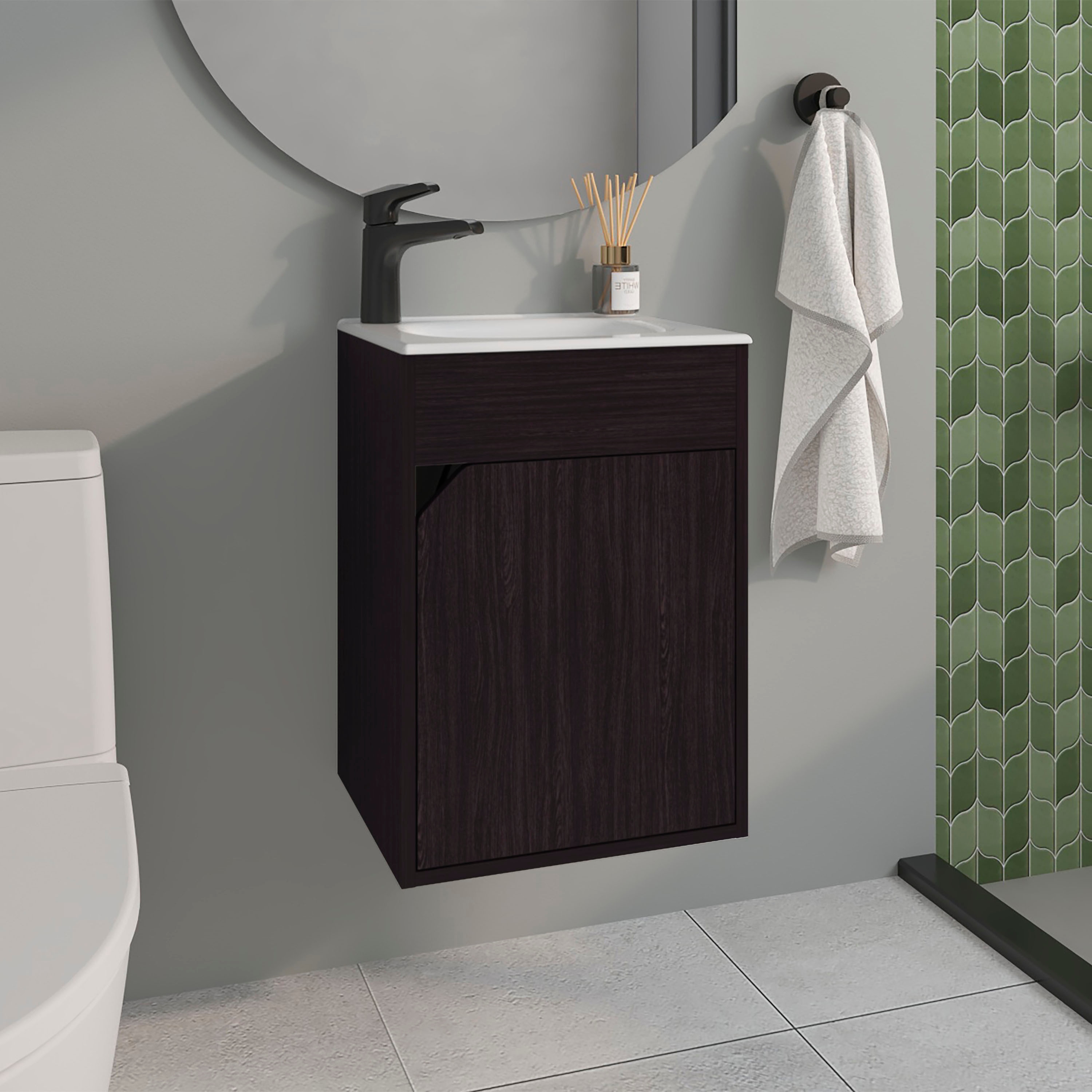 Tinyhomie Black Wengue Bathroom Vanity Sink Single Door Freestanding Storage Cabinet Modern