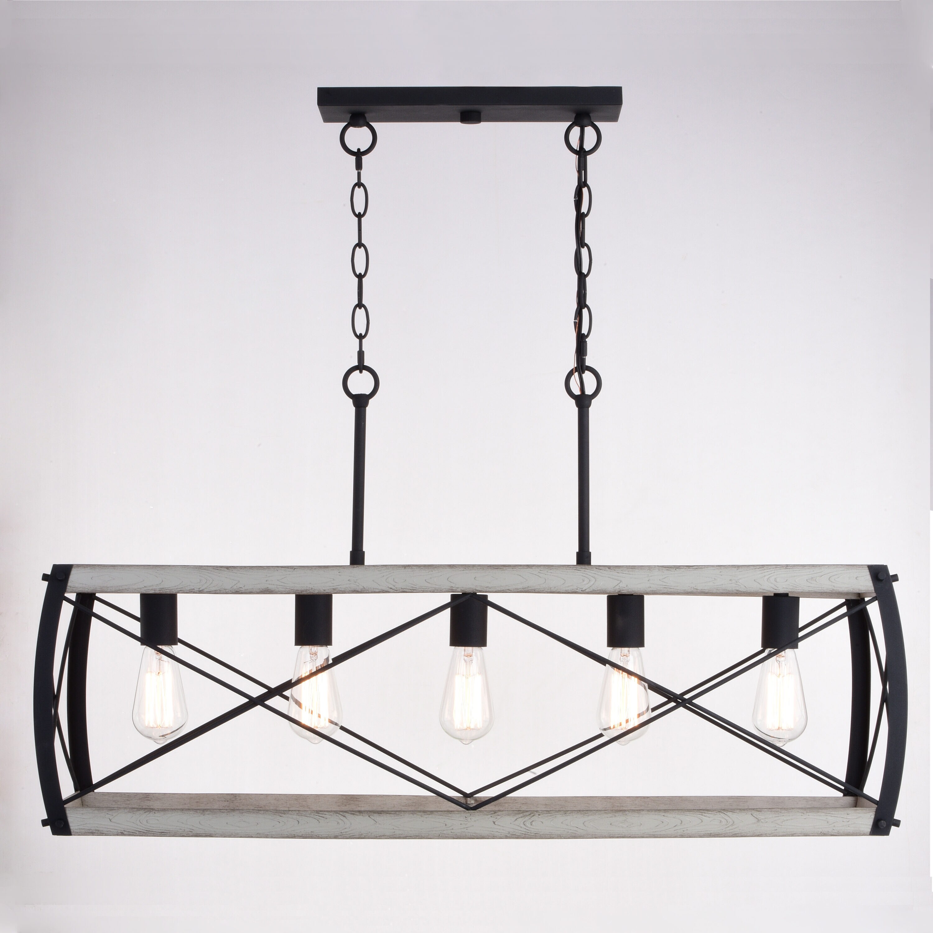 Montclare 35" Textured Black Cage Linear Chandelier with White Ash Accents