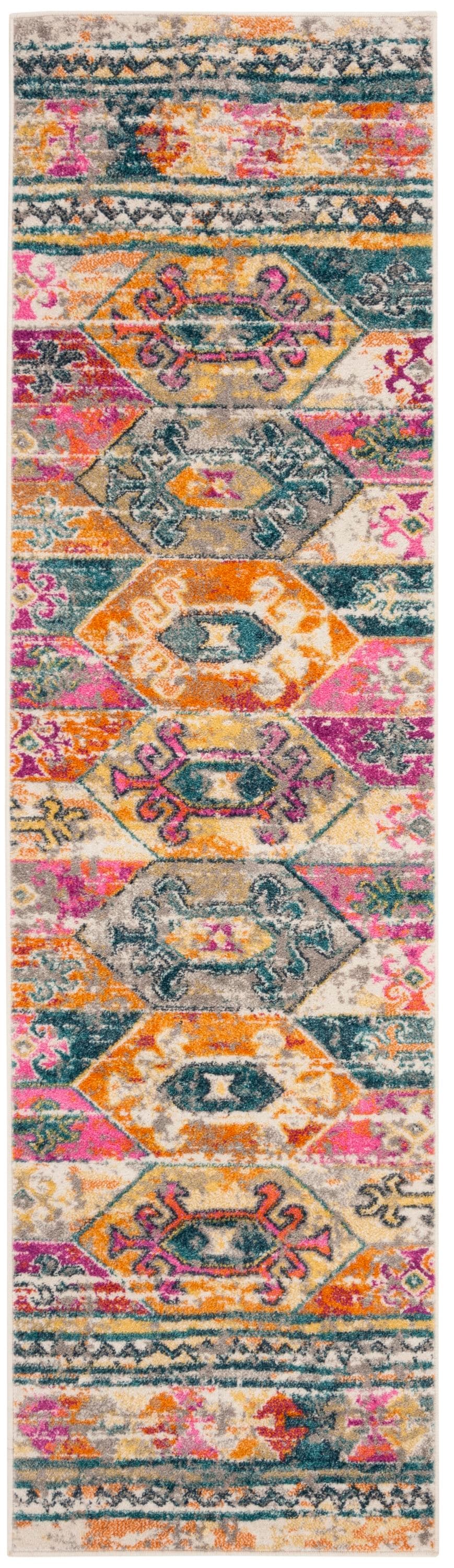 Blue and Fuchsia Synthetic Washable Reversible Runner Rug