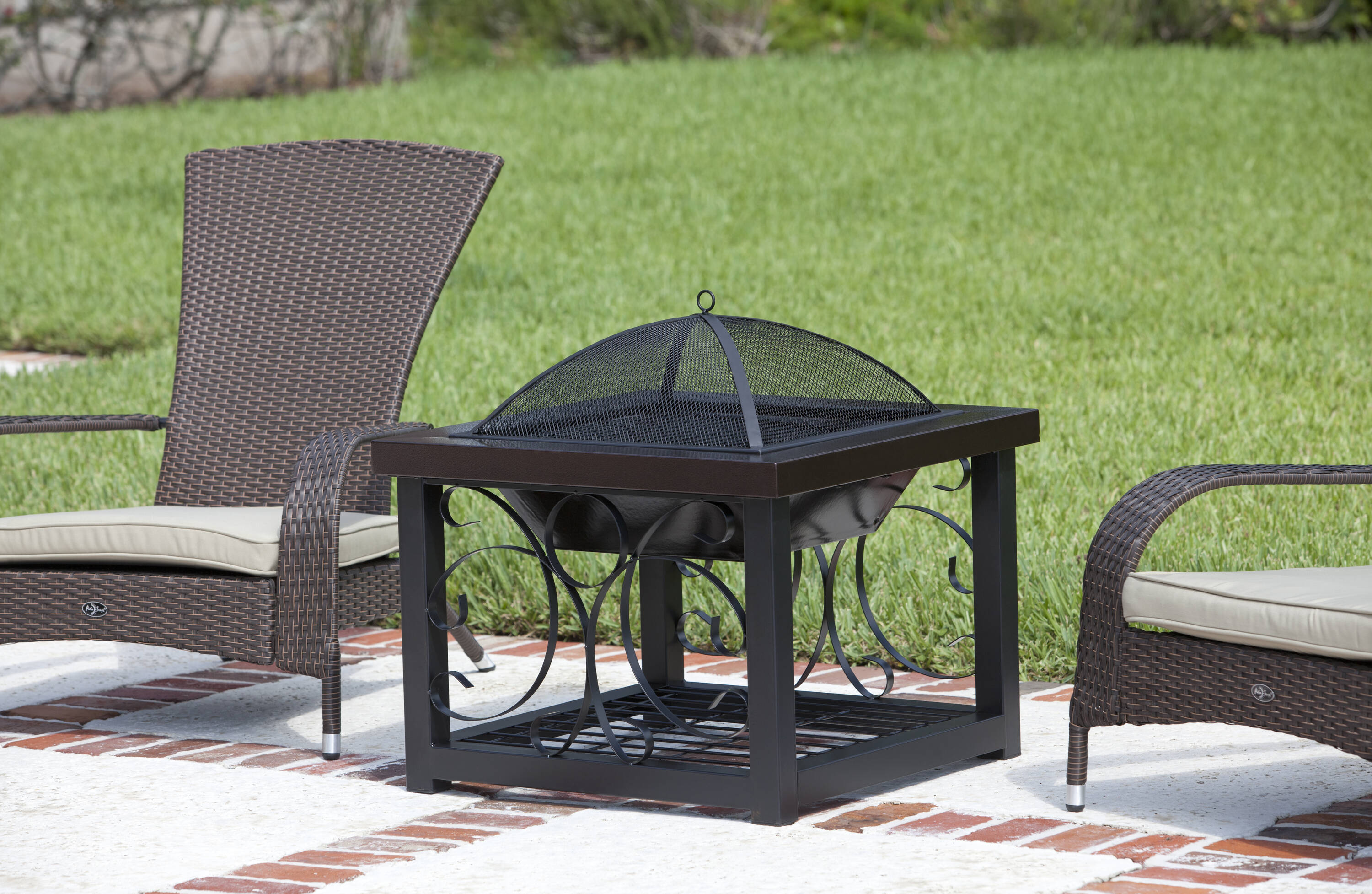30" Bronze Wood Fire Pit Table with Storage Rack