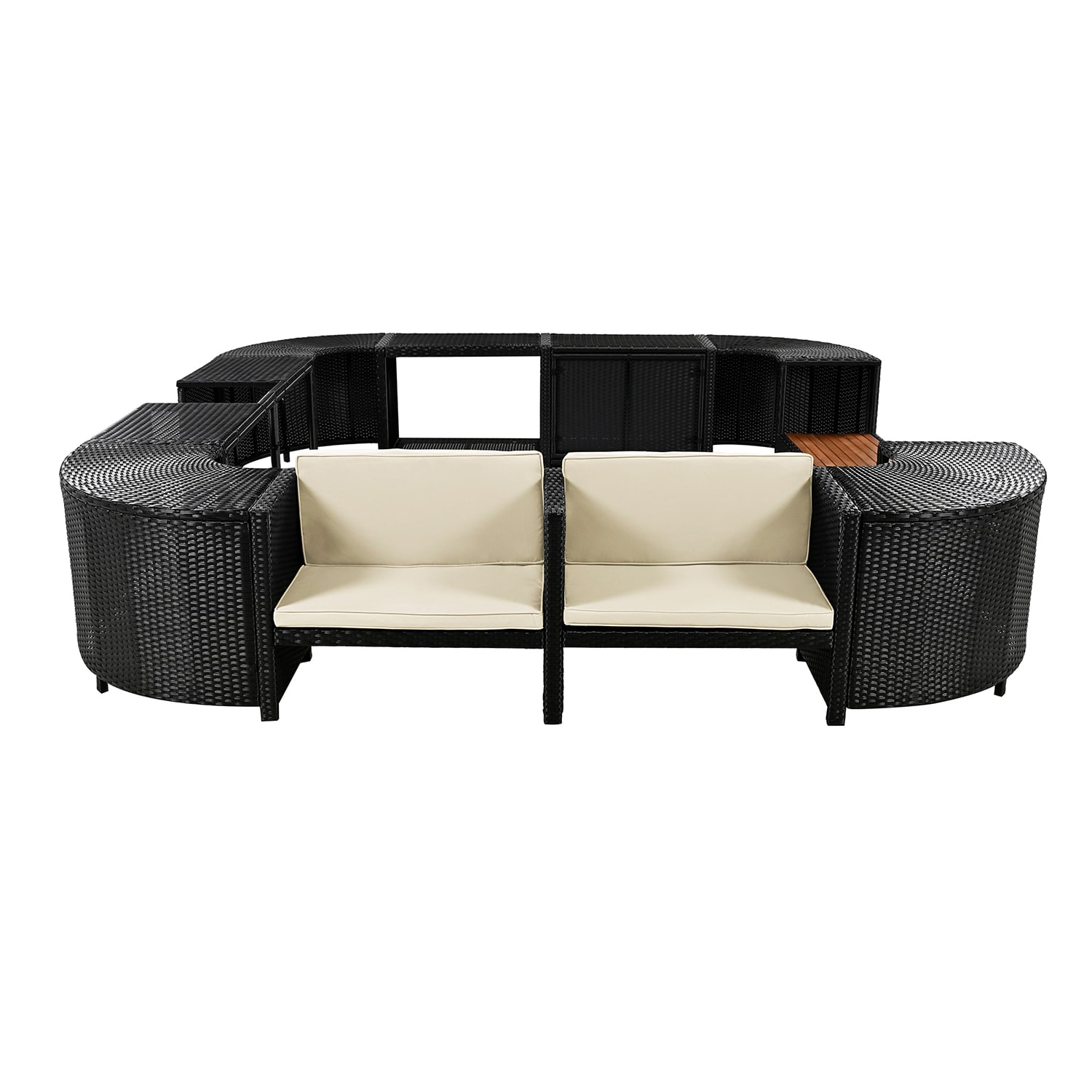 SINOFURN SYA370196BG Rattan Outdoor Sectional with Beige Cushions and Rattan Frame