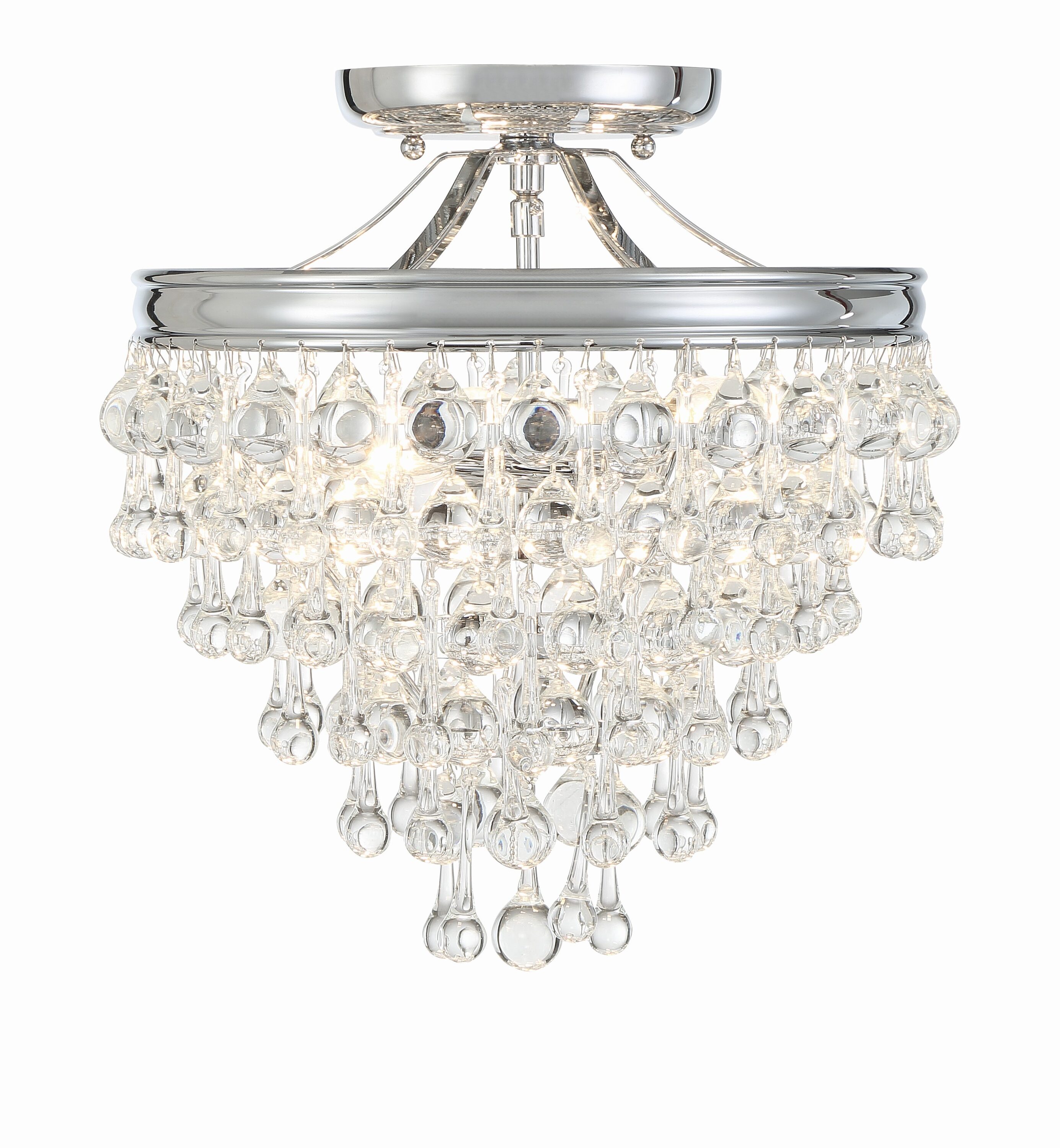 Calypso Polished Chrome 3-Light Semi-Flush Mount with Clear Glass Drops