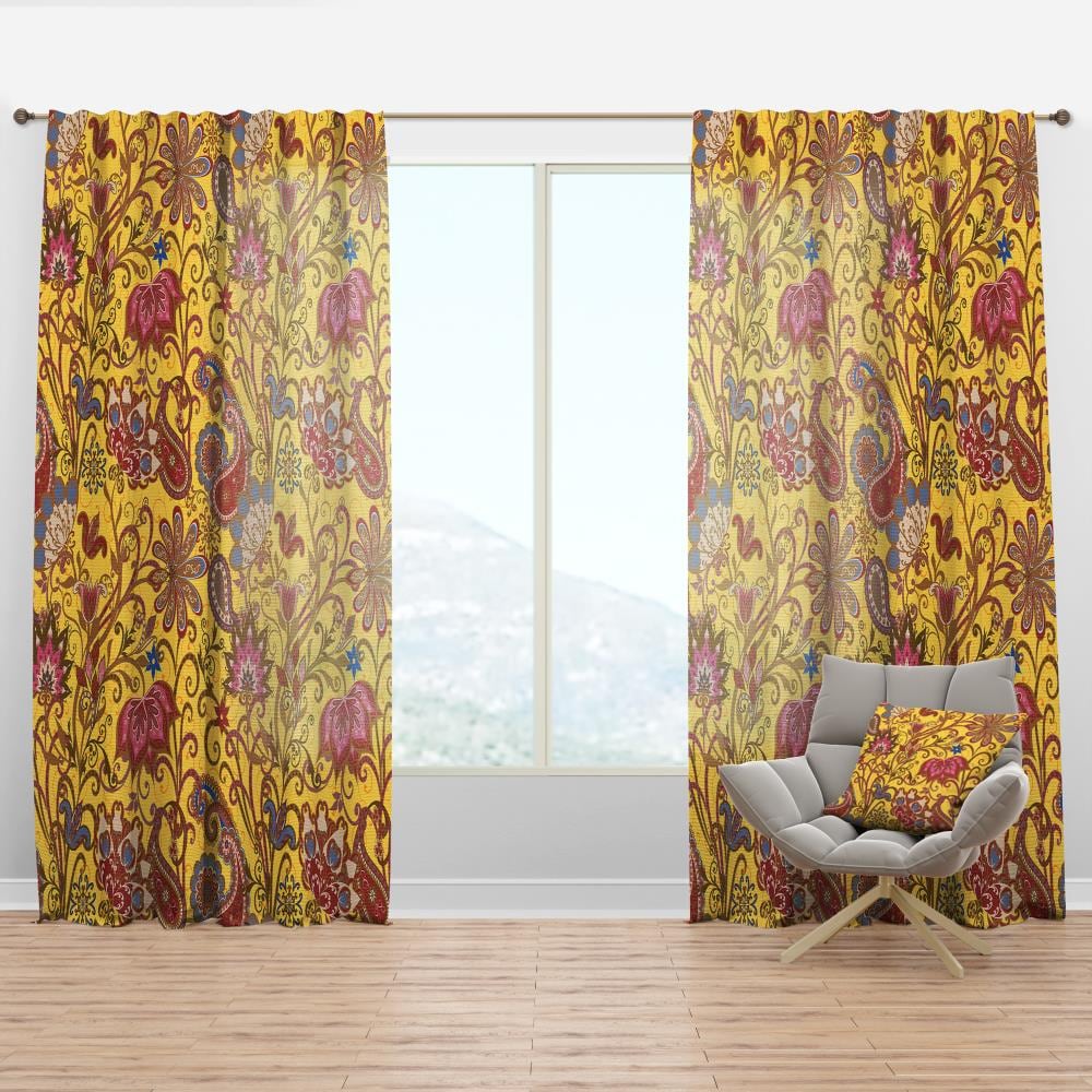 Designart CTN18665-52-108 108-in Yellow Floral Room darkening Thermal lined Rod pocket Single curtain panel