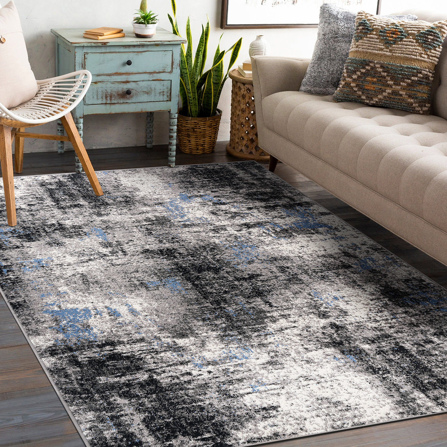 World Rug Gallery 977BLUE3X5 3 x 5 (ft) Loomed Polypropylene Blue Rectangular Indoor Distressed/Overdyed Area rug