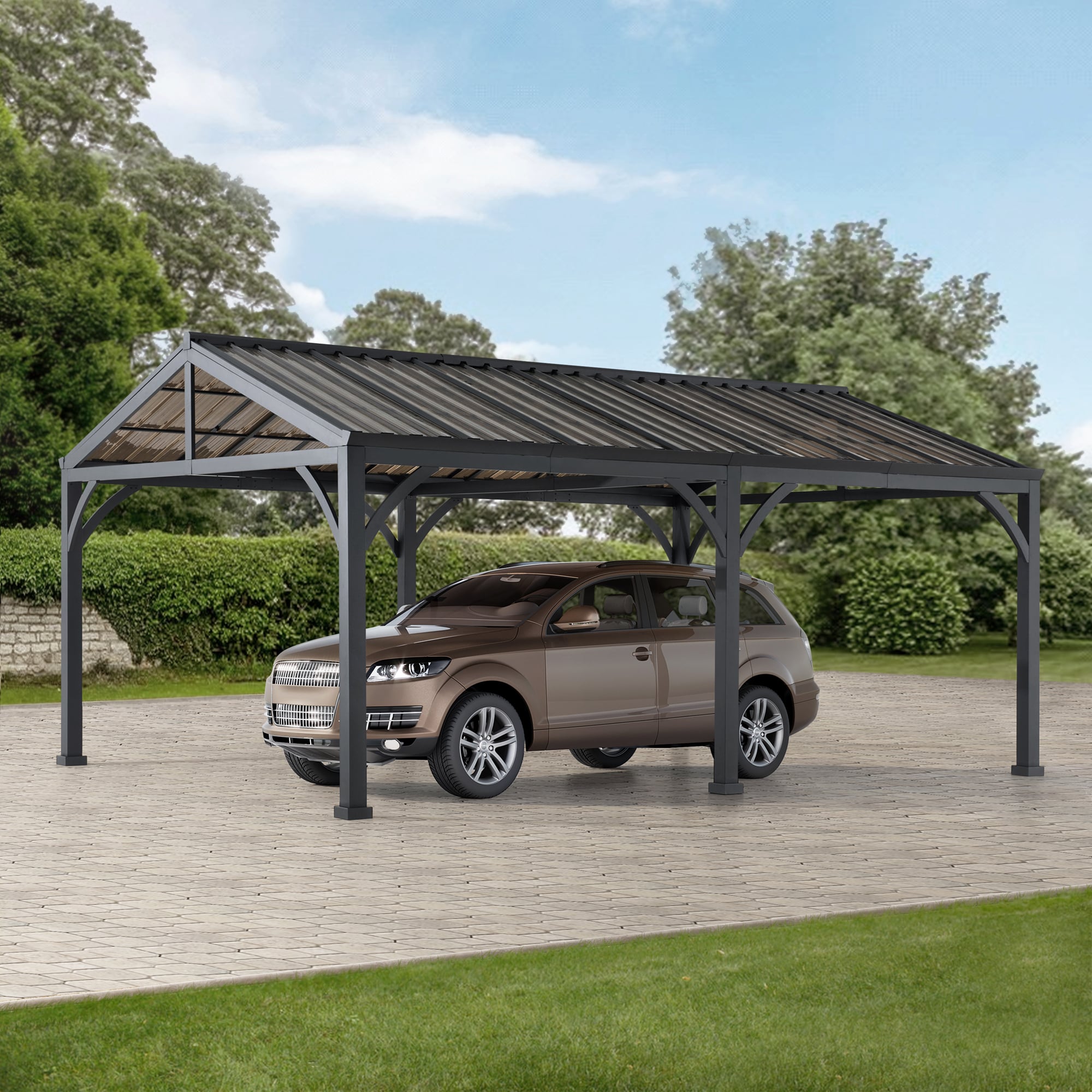 AUTOCOVE 171.1-ft W x 236.2-ft L x 121.1-ft H Black Metal Carport in ...