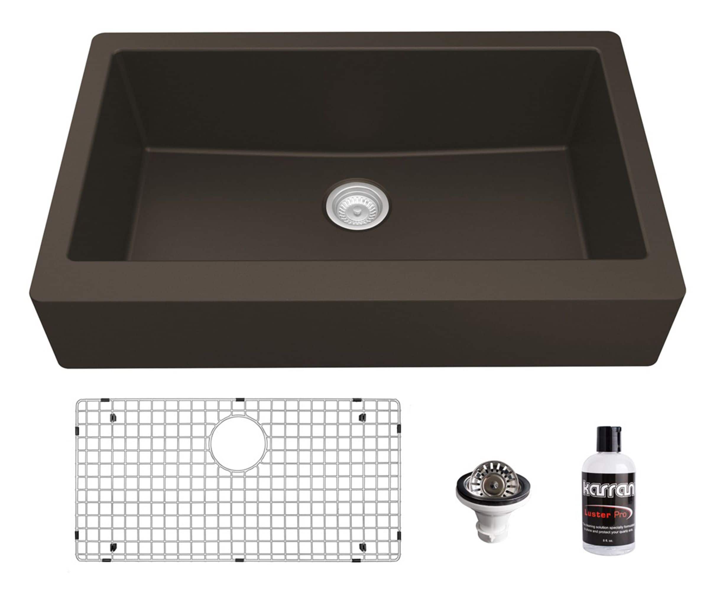 Karran QAR-740-BR-PK1 Farmhouse apron front 34-in x 21.25-in Quartz Single bowl Kitchen Sink