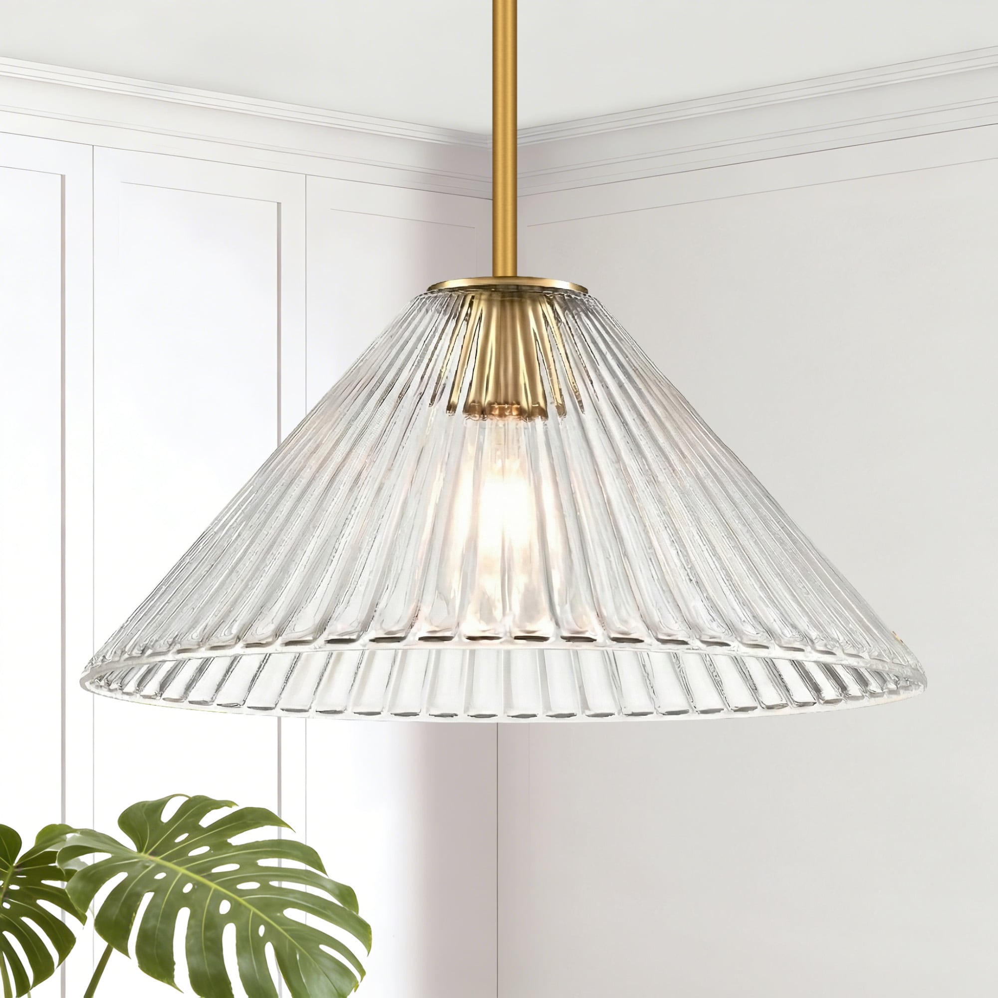 LamQee Hanging Lighting 1 -Light Clear Stripe Modern/contemporary Clear glass Cone Medium Outdoor Hanging Pendant Light