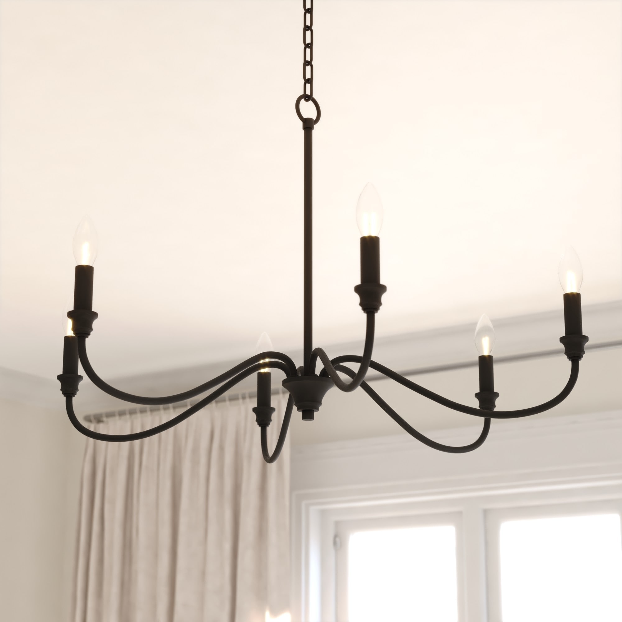 Cascadia H0298 Annabelle 6 -Light Matte Black Farmhouse For Use in Bedrooms, Dining Rooms, Foyers, Kitchens, Living Rooms Chandelier