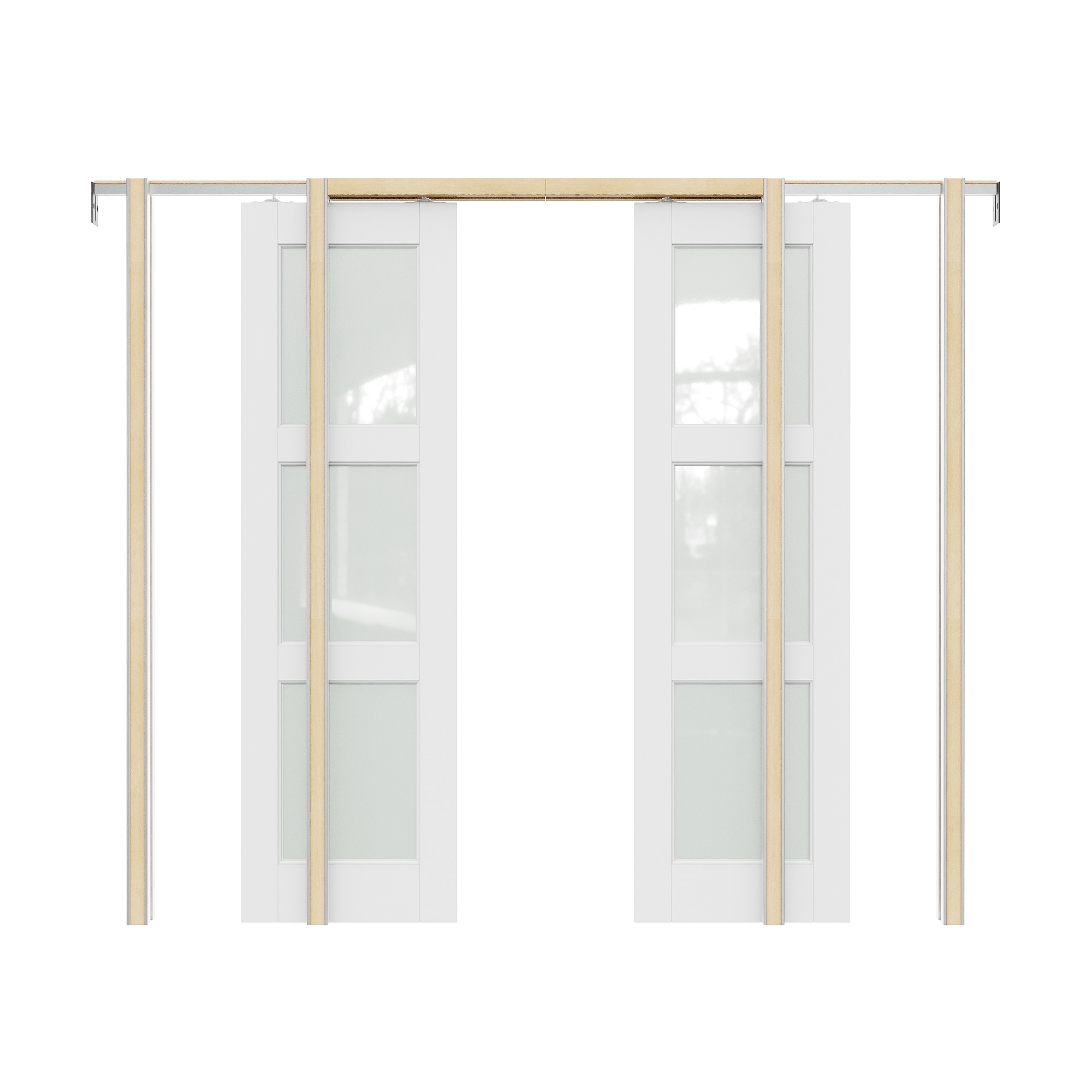 JUJUBON IN-PDPKSC-G-3L-48 48-in x 80-in MDF Pocket Door Frame with Pocket Door,Pocket Door Frame and Hardware Soft Close Included