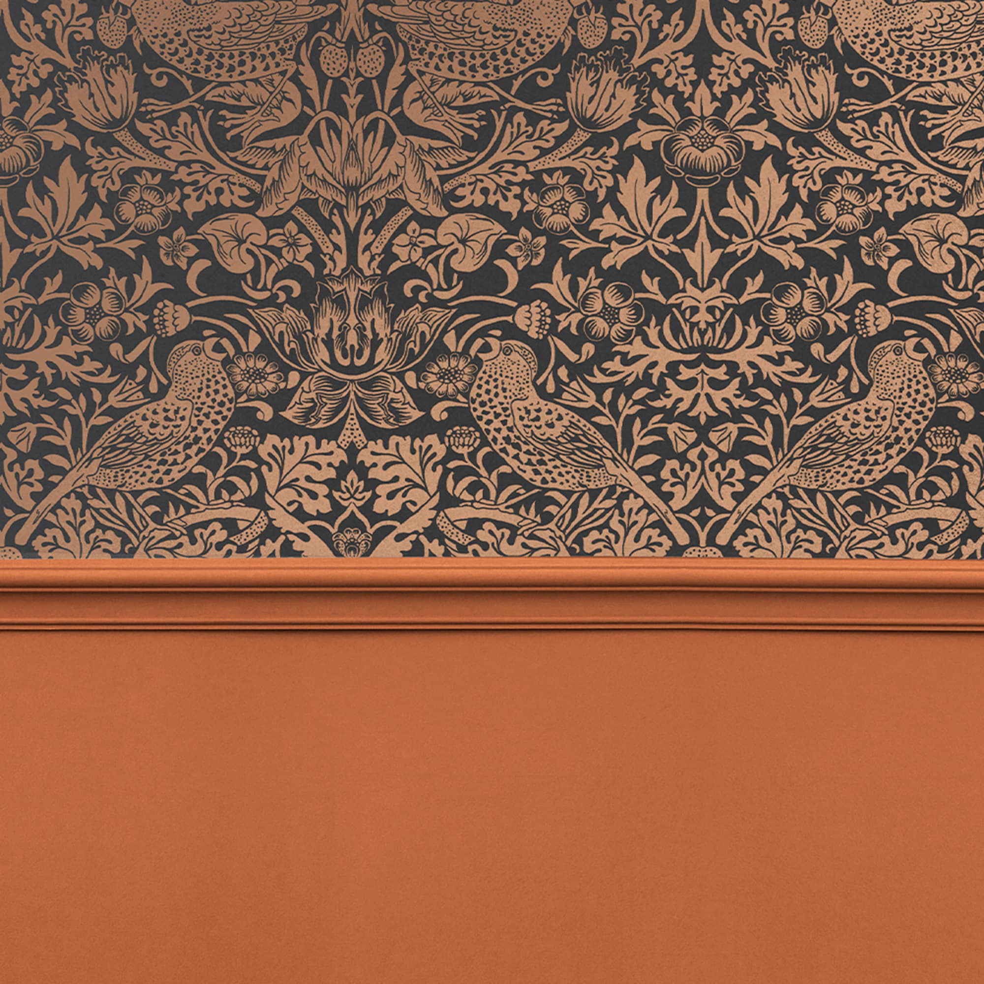 Strawberry Thief Charcoal and Copper Vinyl Wallpaper Double Roll