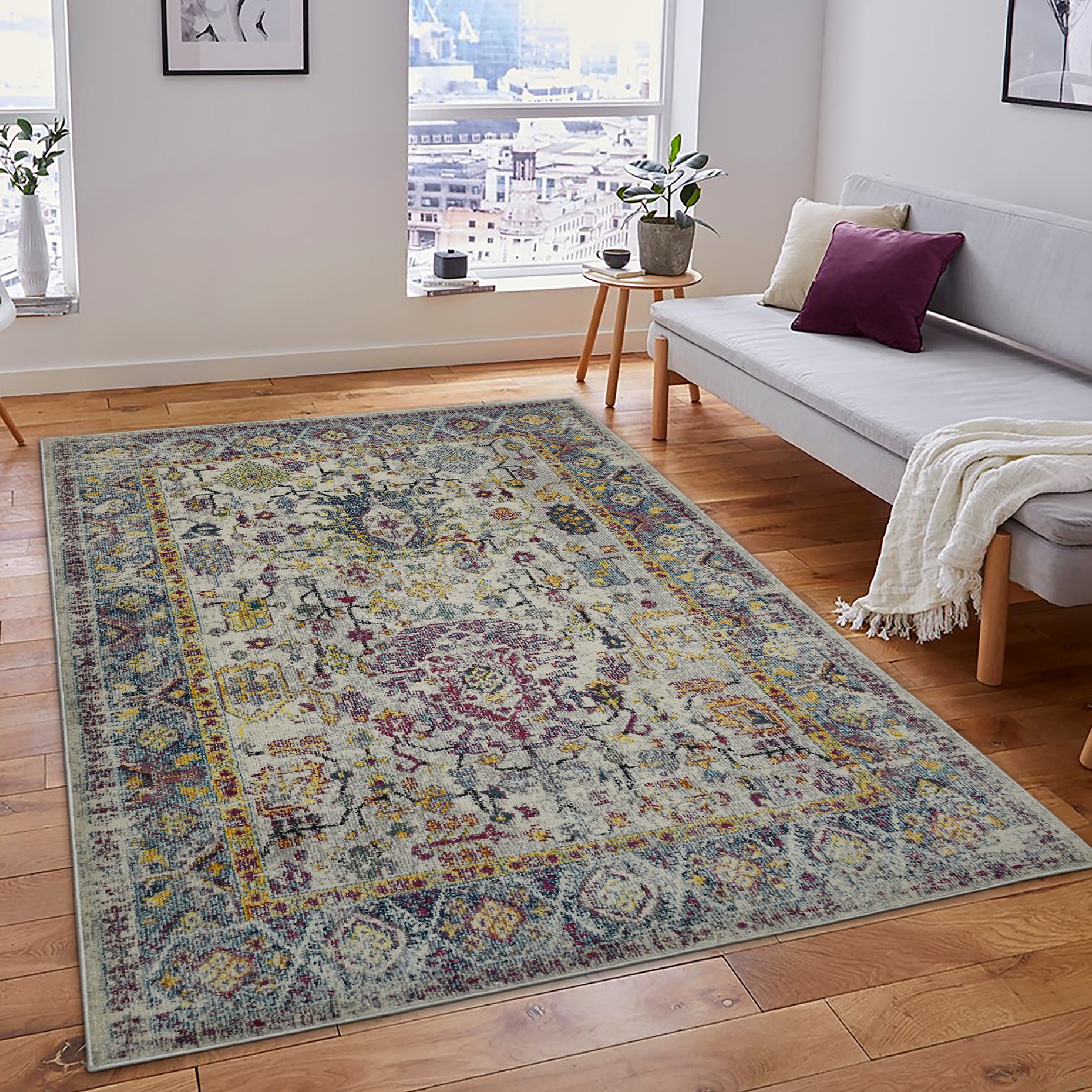 Uptown Bohemian Gray 5' x 7' Reversible Synthetic Area Rug