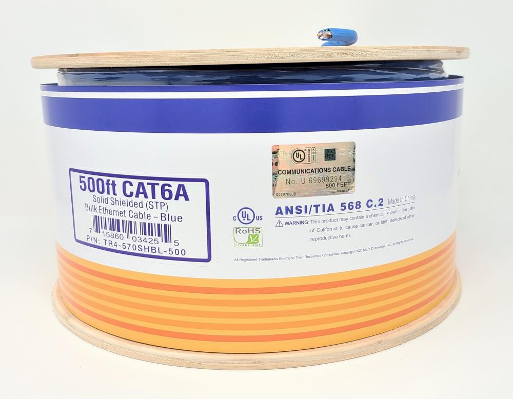 Syston Cable Technology 500 ft. Blue 23AWG 4 Pair Solid Copper Cat6A Plus  CMP (Plenum) Bulk Data Cable 1477-PB-BL-500 - The Home Depot