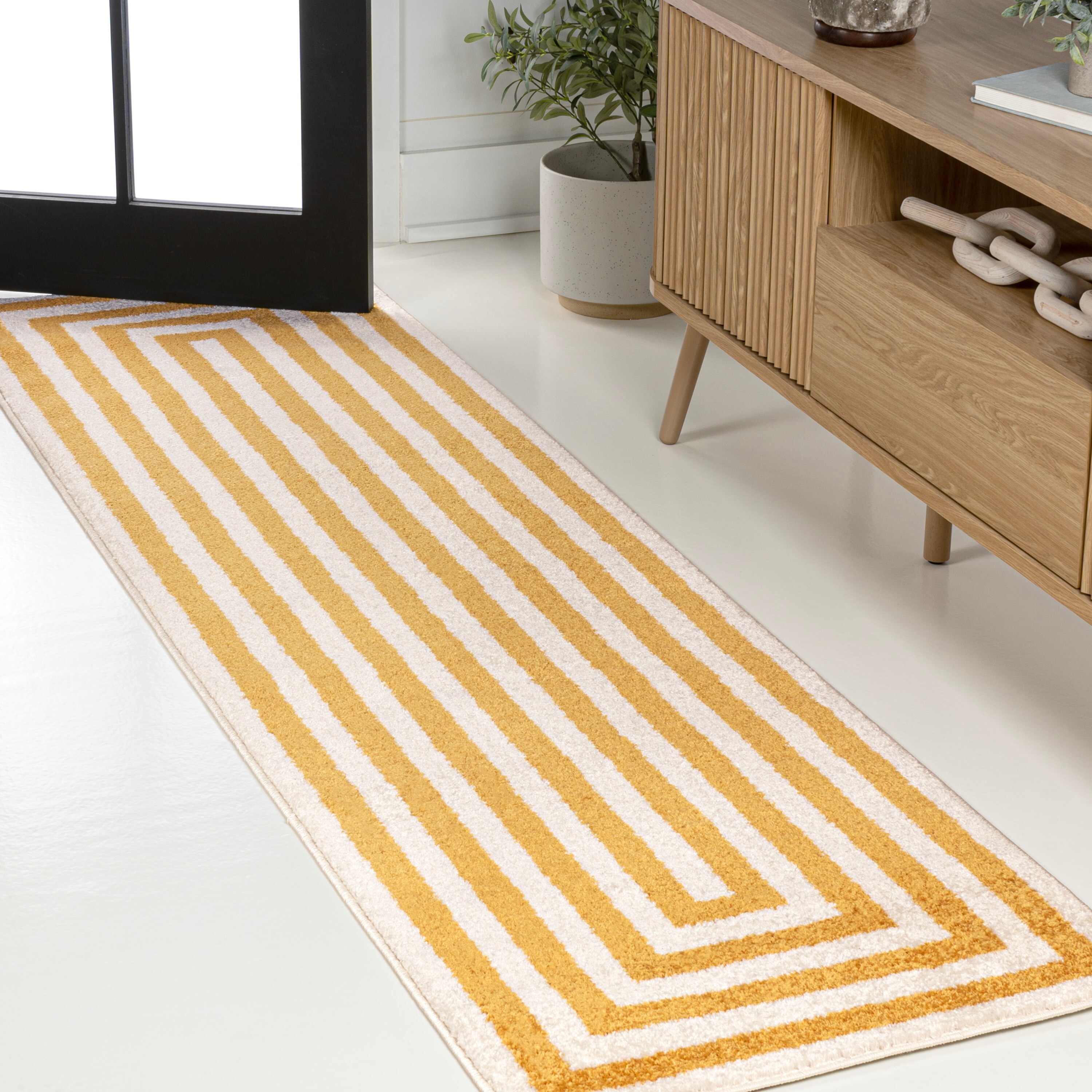 JONATHAN  Y MOH211G-28 MOROCCAN HYPE Bandol Mitre Stripe 2 x 8 (ft) Loomed Polypropylene Yellow/Ivory Rectangular Indoor Stripe Moroccan Runner rug