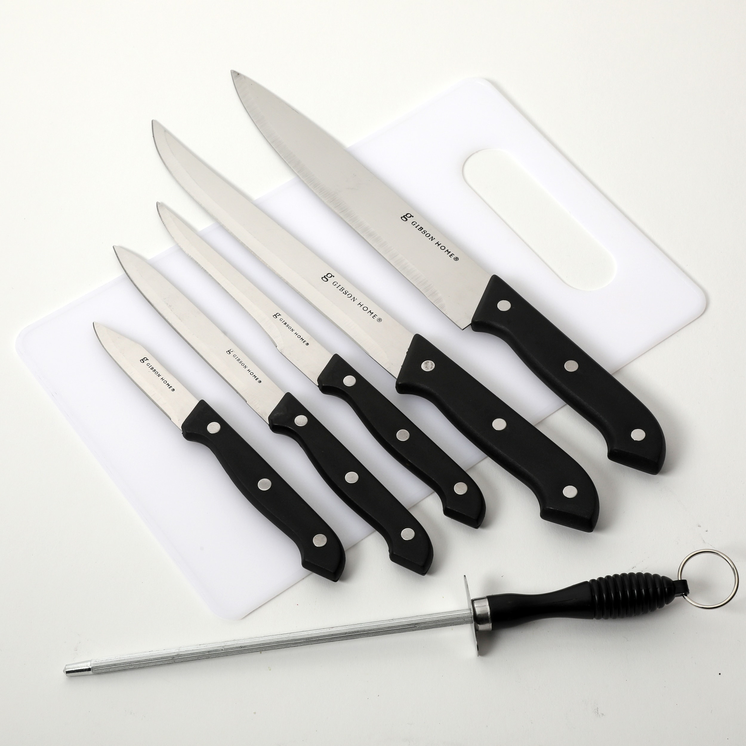 Gibson Canterbury 7pc Stainless Steel Cutlery Set - Chef, Boning, Carving,  Utility, Paring Knives, Sharpening Steel, Cutting Board - Dishwasher Safe  in the Cutlery department at