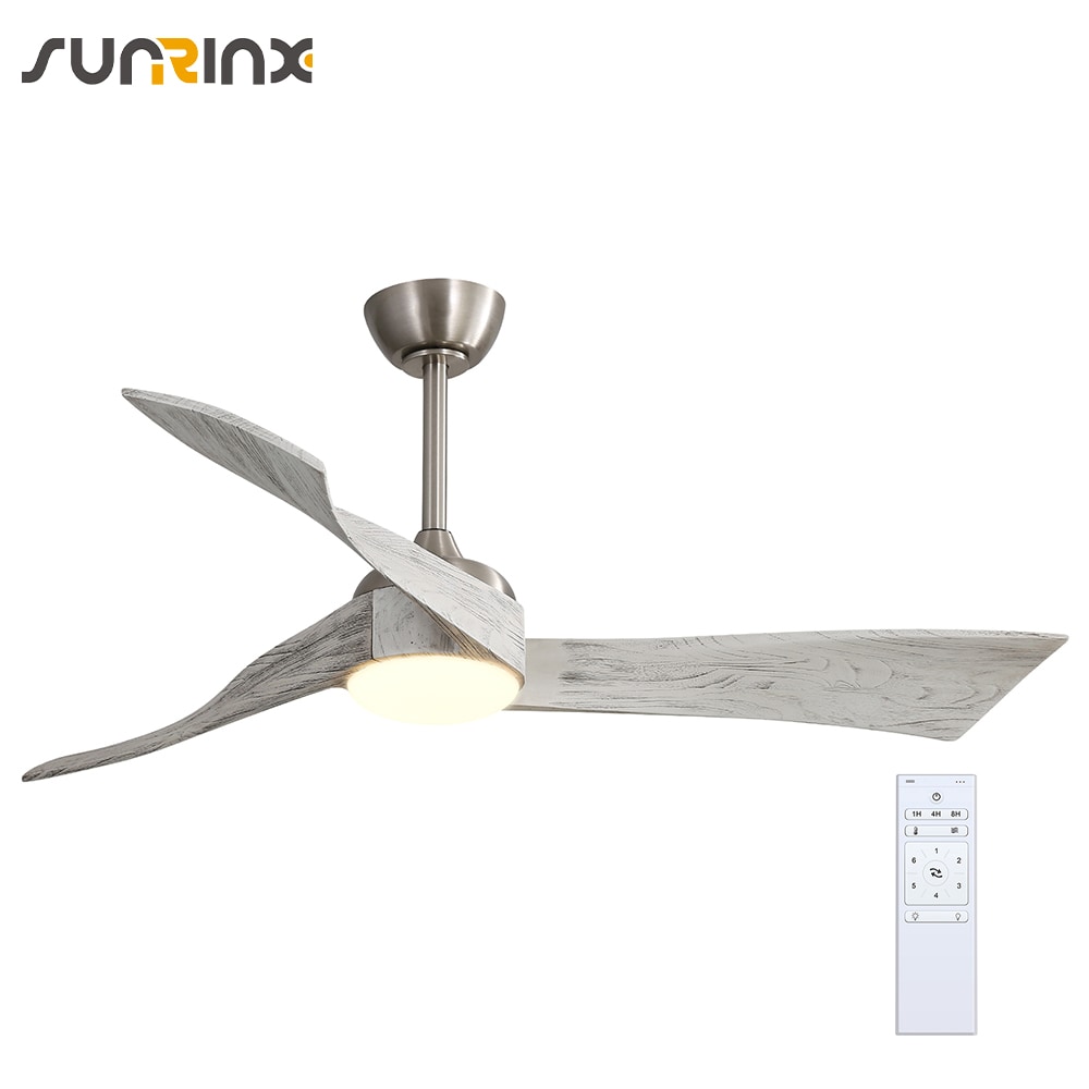 Sunrinx CF-34-DS 52-Inches Brushed Nickel with Mix Gray Blades Integrated LED Fixture Indoor Downrod mount Propeller Ceiling Fan With Light and Remote ( 3 -Blade)