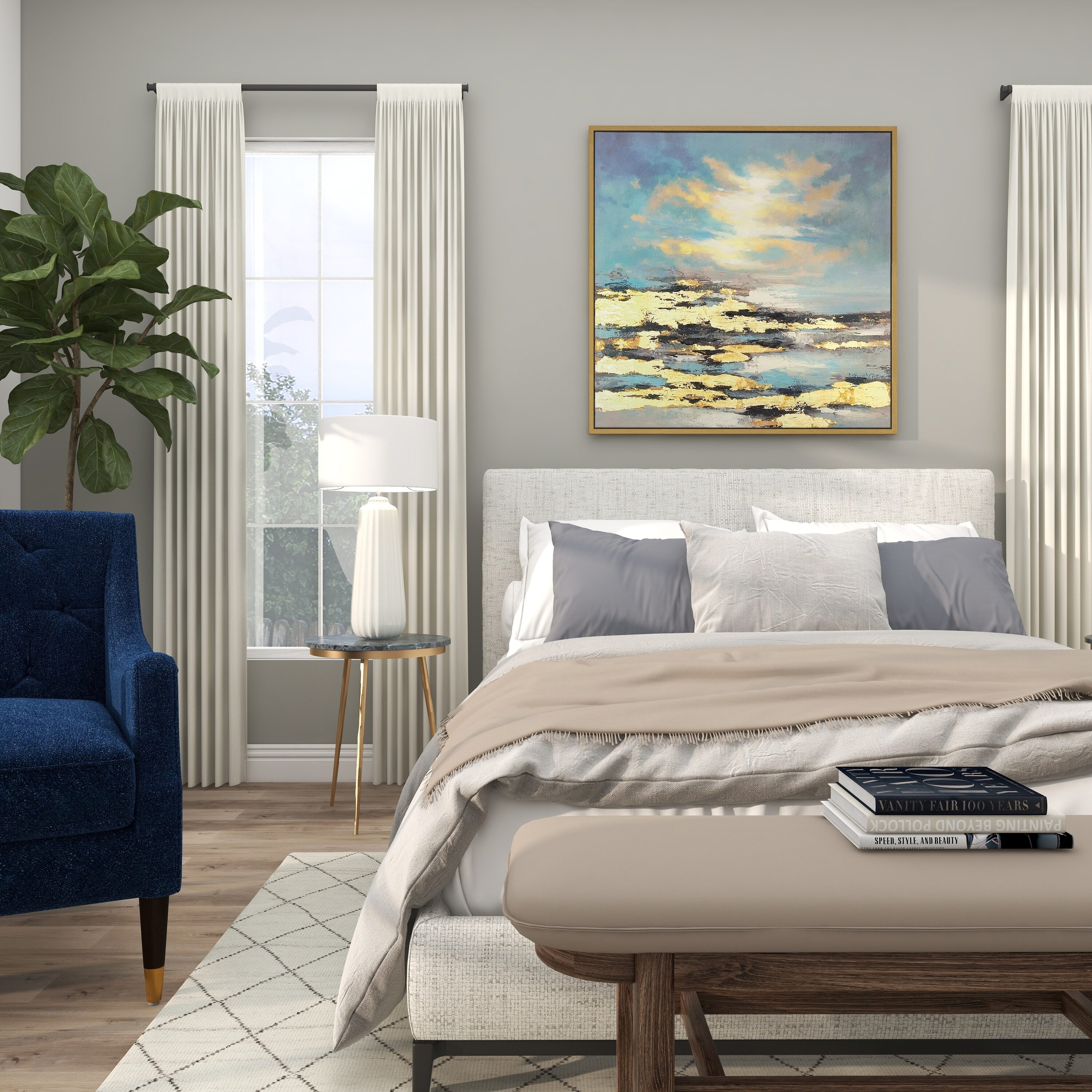 Blue and Gold Abstract Landscape Canvas Wall Art