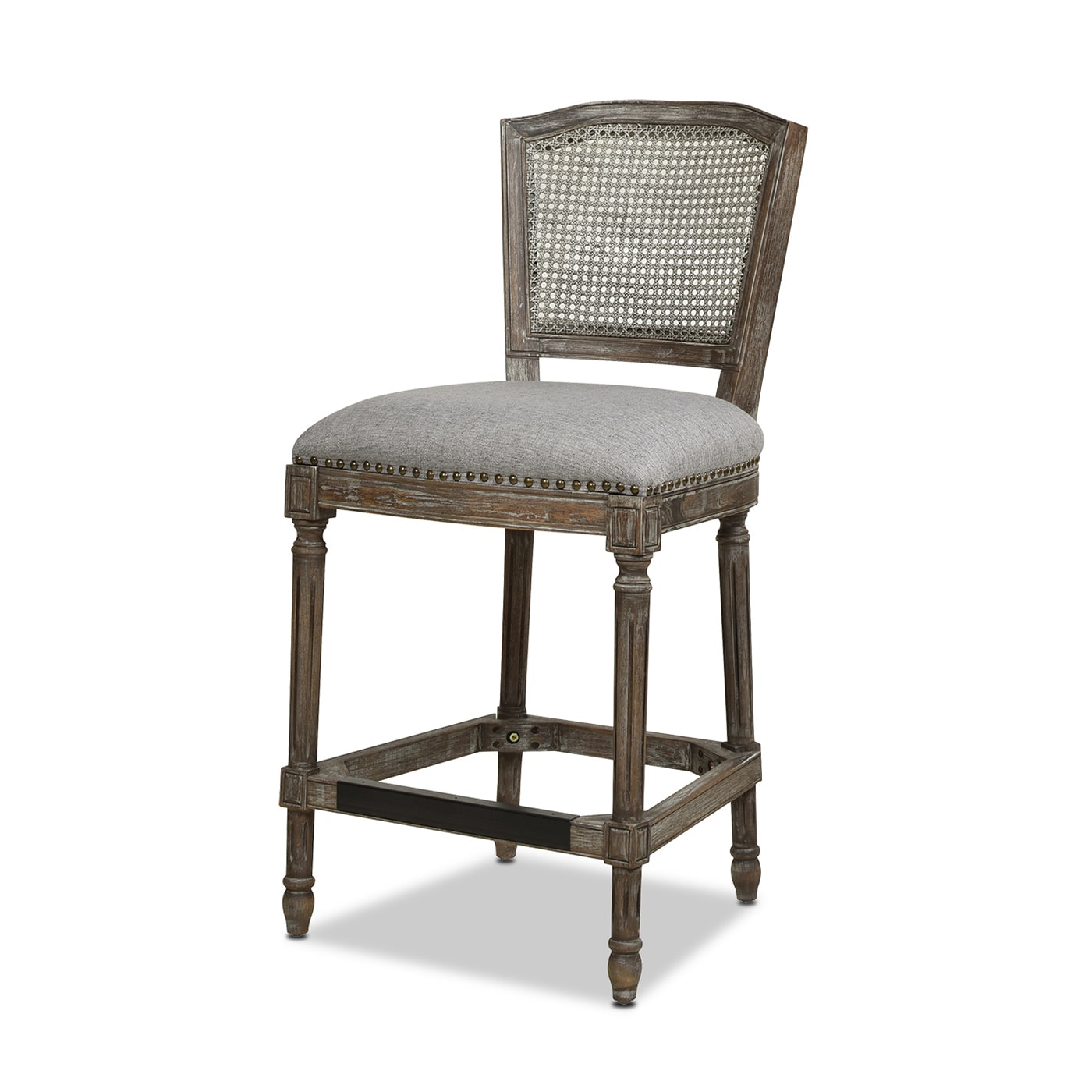 Triomphe Dark Heathered Grey Linen and Oak Wood Counter Stool