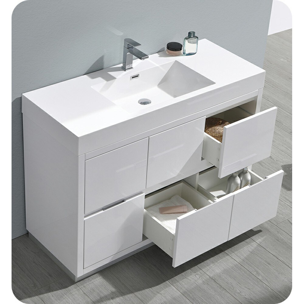 Glossy White 48" Modern Freestanding Bathroom Vanity Cabinet