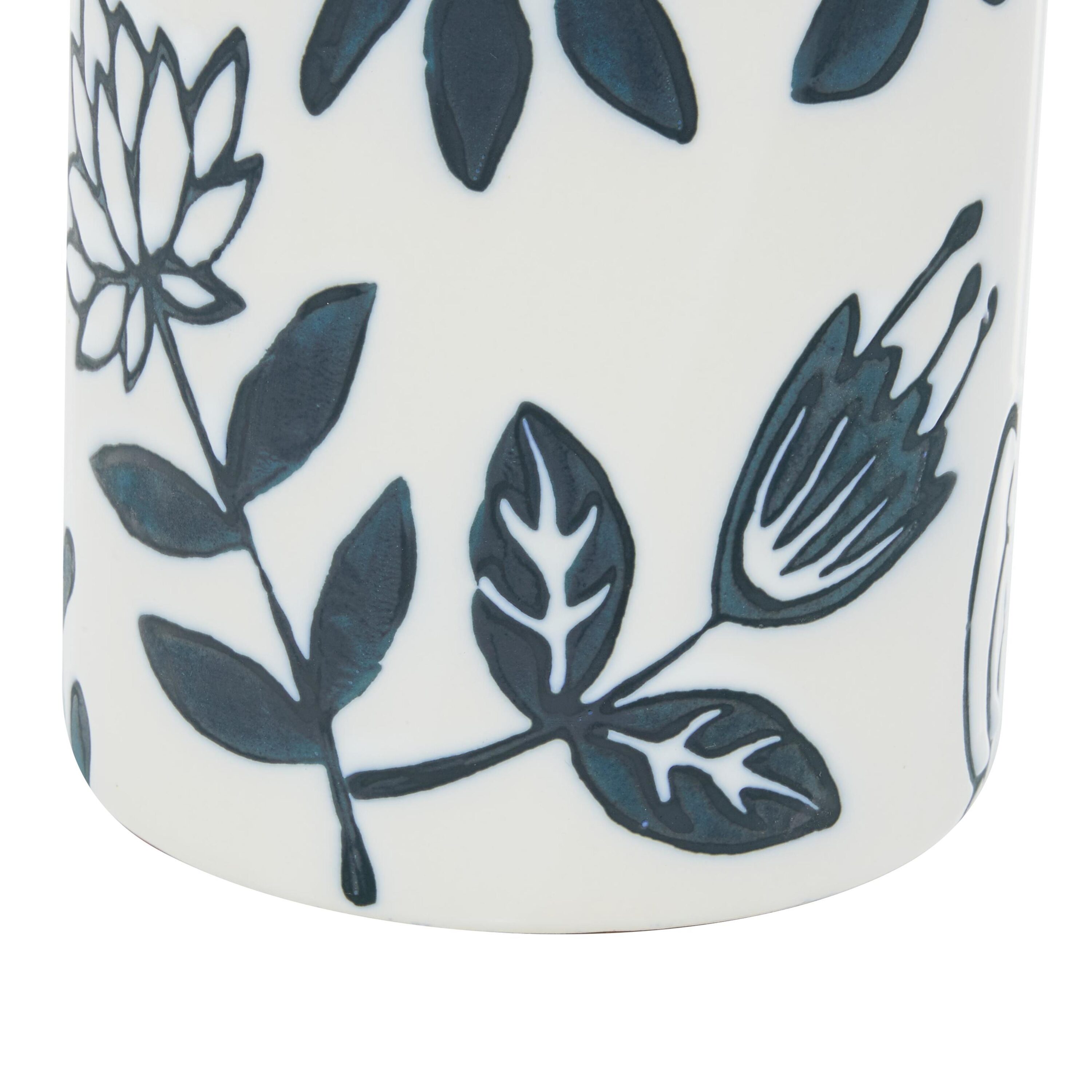 Modern French Country 12" Navy Blue and White Ceramic Table Vase