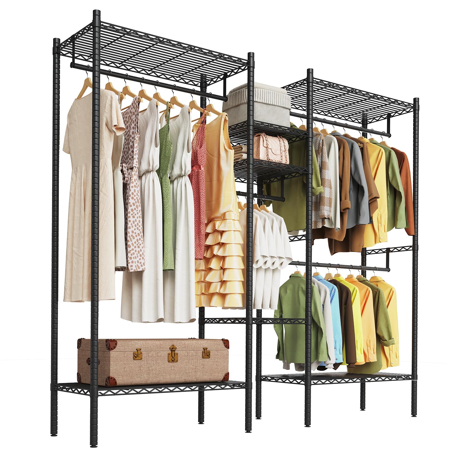 GarveeLife 86 Inch Heavy Duty Metal Garment Rack 1210 Lbs Portable Closet Wardrobe with Adjustable Shelves Hanging Rods Freestanding Clothes Organizer for Home Dorm Bedroom