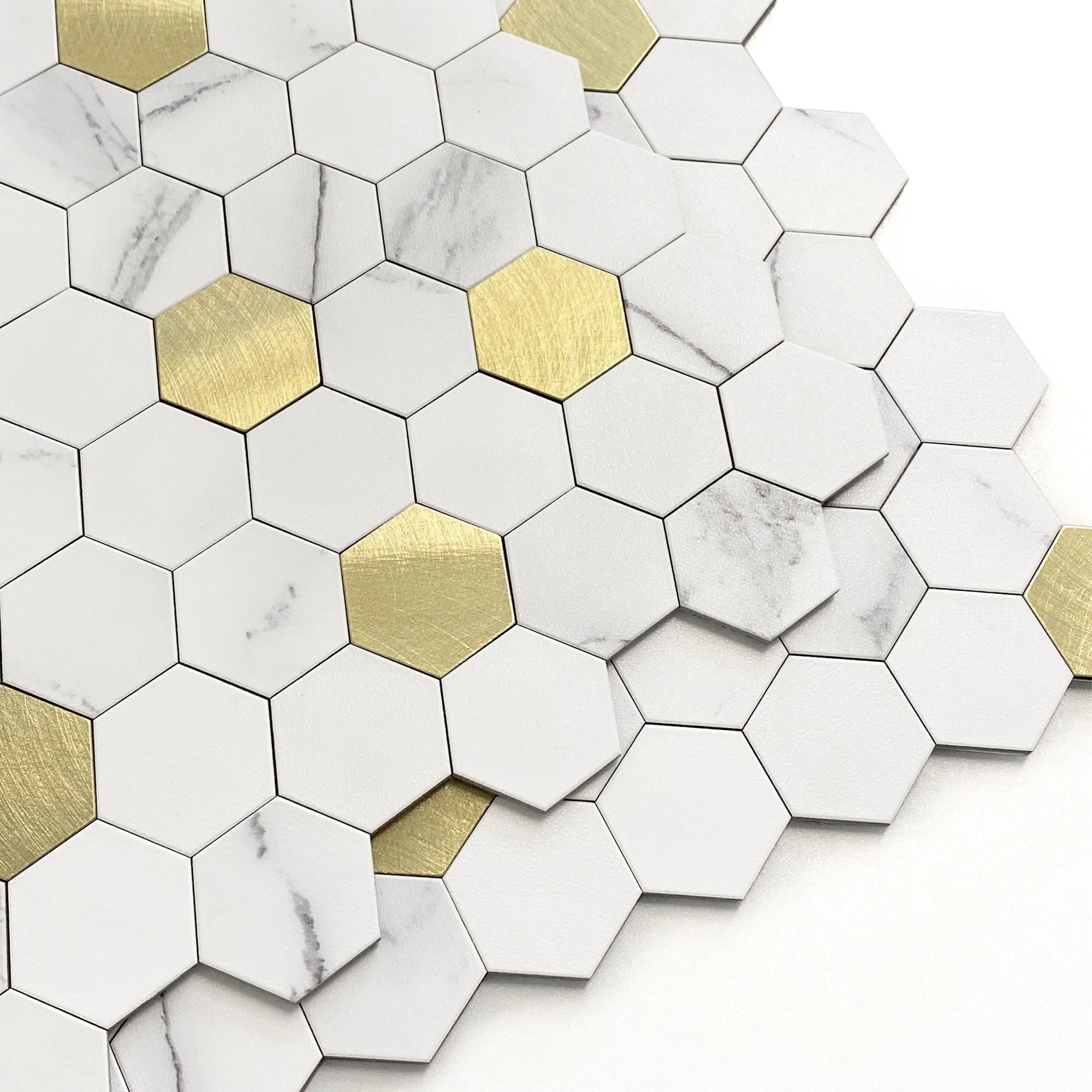 LILILIAN FMY  Hexagon Peel and Stick Backsplash Tiles Kitchen Self Adhesive Metal and Marble Honeycomb Wall Tiles Sticker Mosaic Heat Resistant