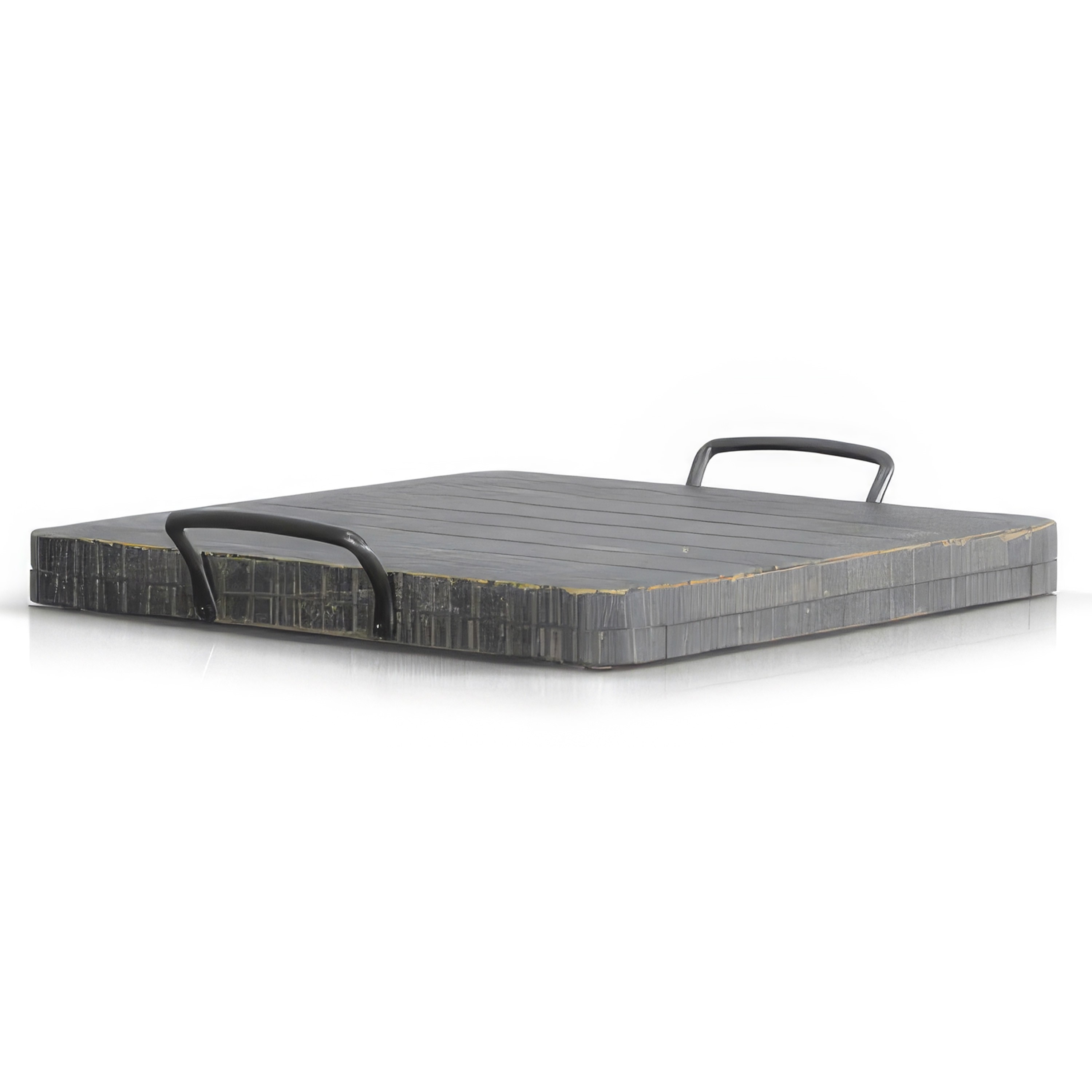 Benzara Rena Ottoman Tray with Metal Handles 17 Inch Black Sand Mahogany Wood