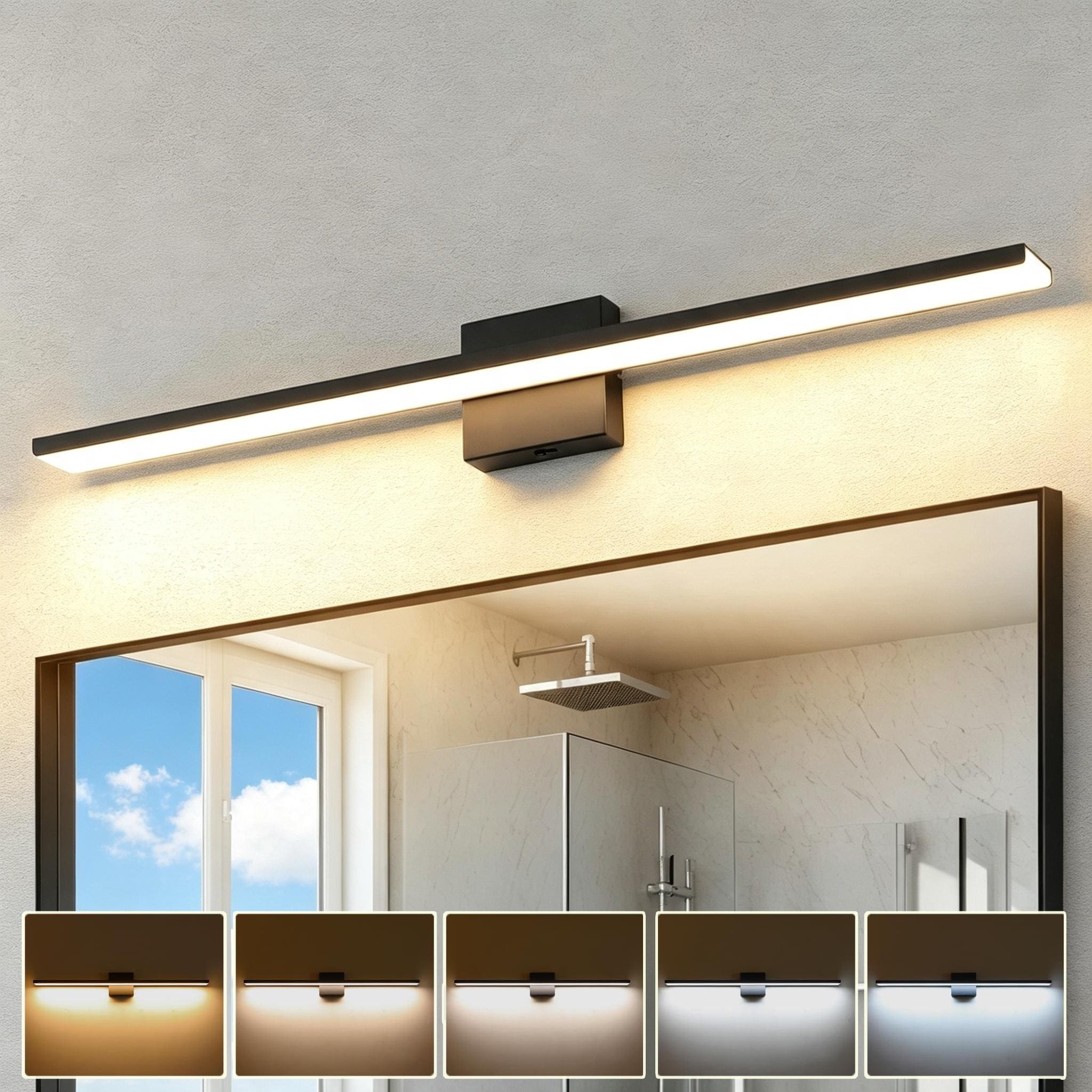 GIBUOD Modern Minimalist 31.9 in. Linear LED Vanity Light Matte Black with 5CCT Selectable Dimmable Bathroom Mirror Light