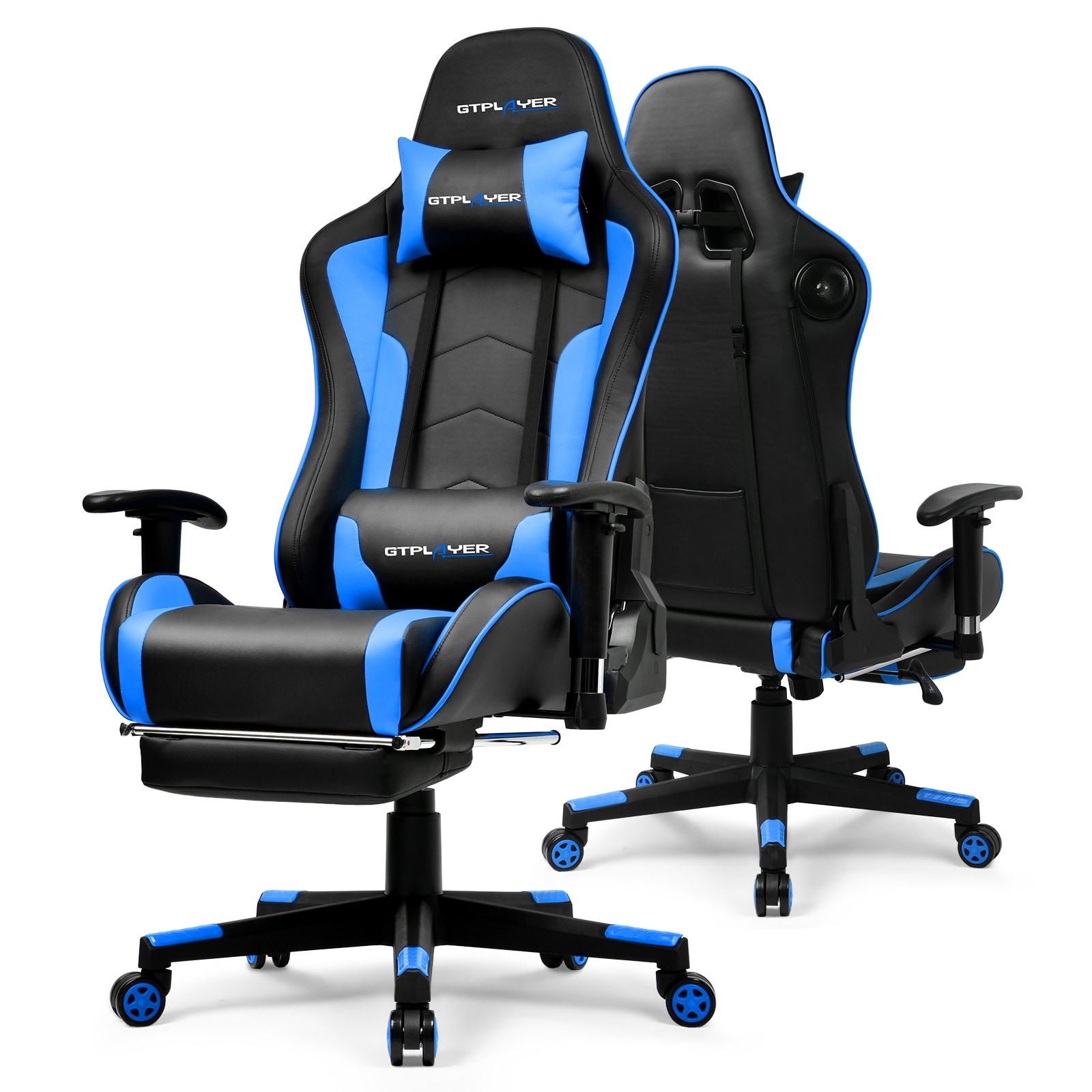 GTPLAYER LOWE'S-GT890MF-BLUE Blue Music Video Gaming Chair with Speaker Ergonomic Computer Office Desk Chair